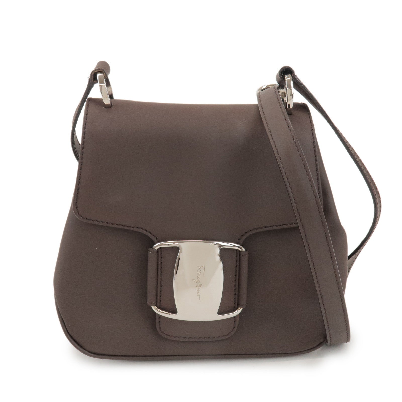 Ferragamo Vara Leather Shoulder Bag Crossbody Bag Brown