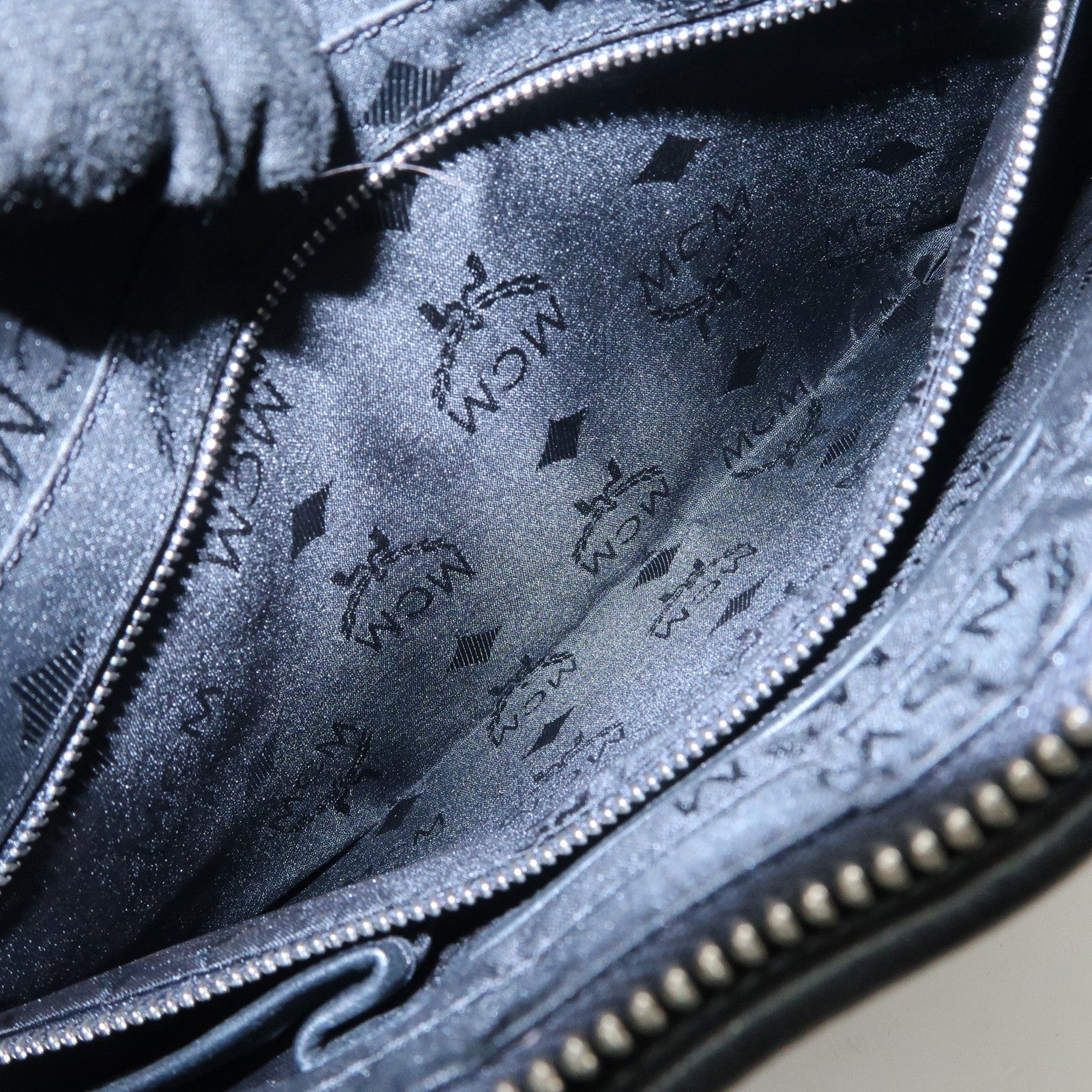 MCM Logo Plate Leather Shoulder Bag Hand Bag Black