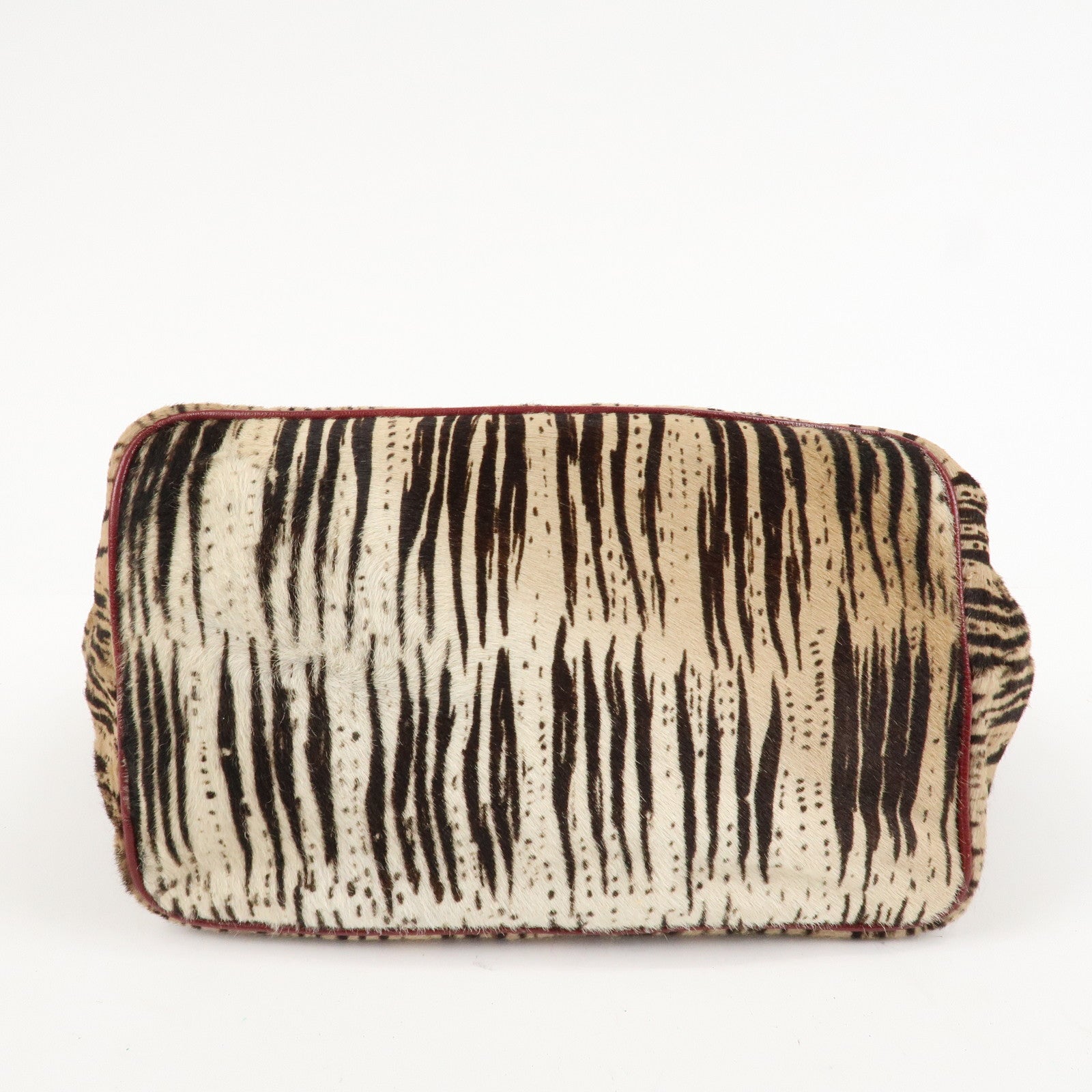 FENDI Leather Unborn Calf Tote Bag Hand Bag Zebra Brown Red Used