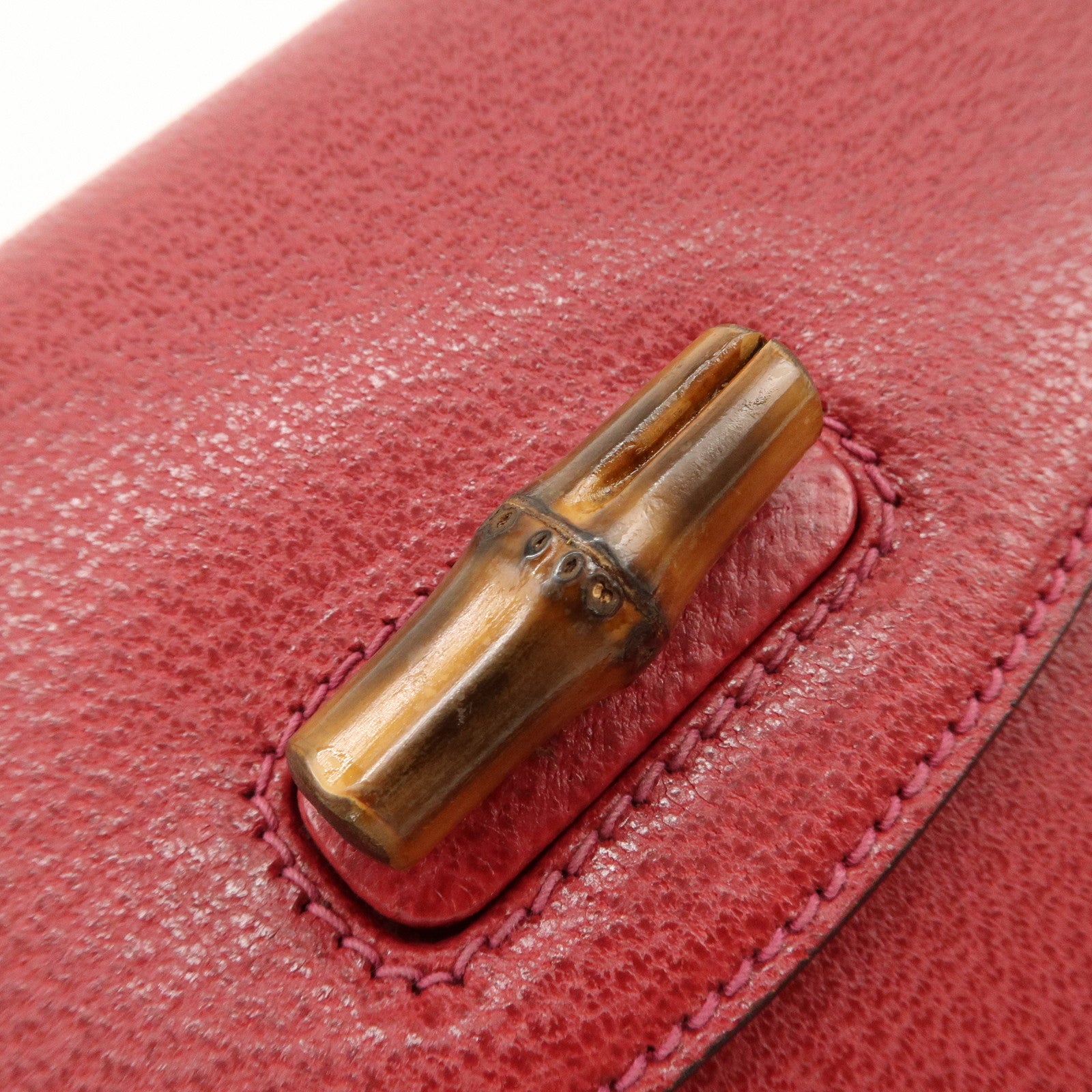 GUCCI Bamboo Leather Shoulder Bag Crossbody Bag Red 001・113・1622