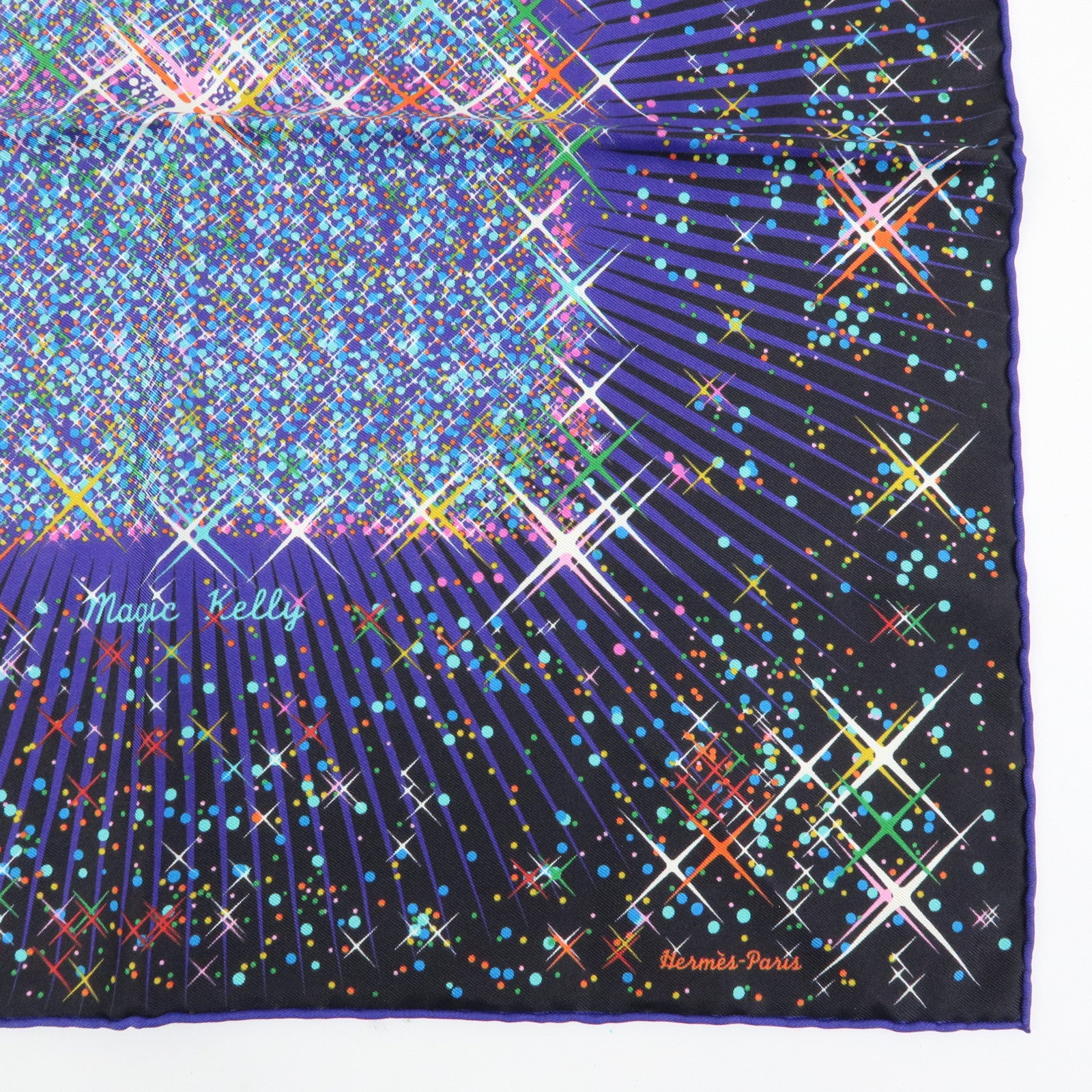 HERMES Carre 42 Silk 100% Scar Magic Kelly Blue Multicolor