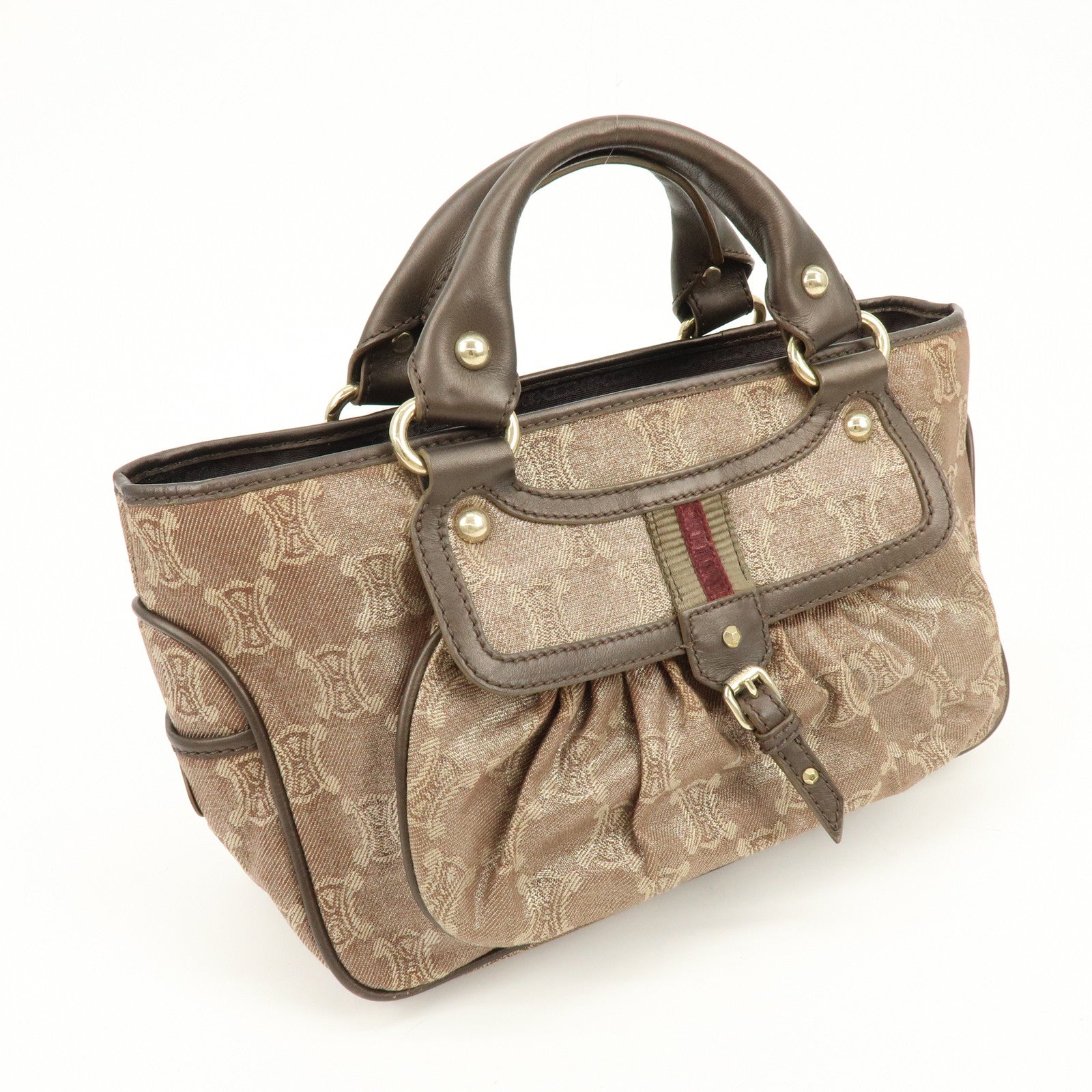 CELINE Macadam Canvas Leather Boogie Bag Hand Bag Brown