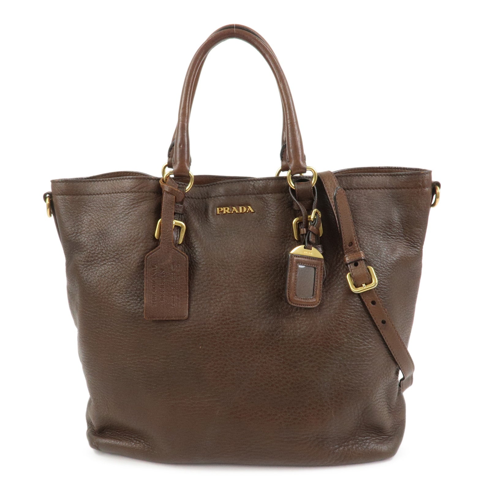 PRADA Leather 2Way Bag Hand Bag Shoulder Bag Crosbody Bag Brown