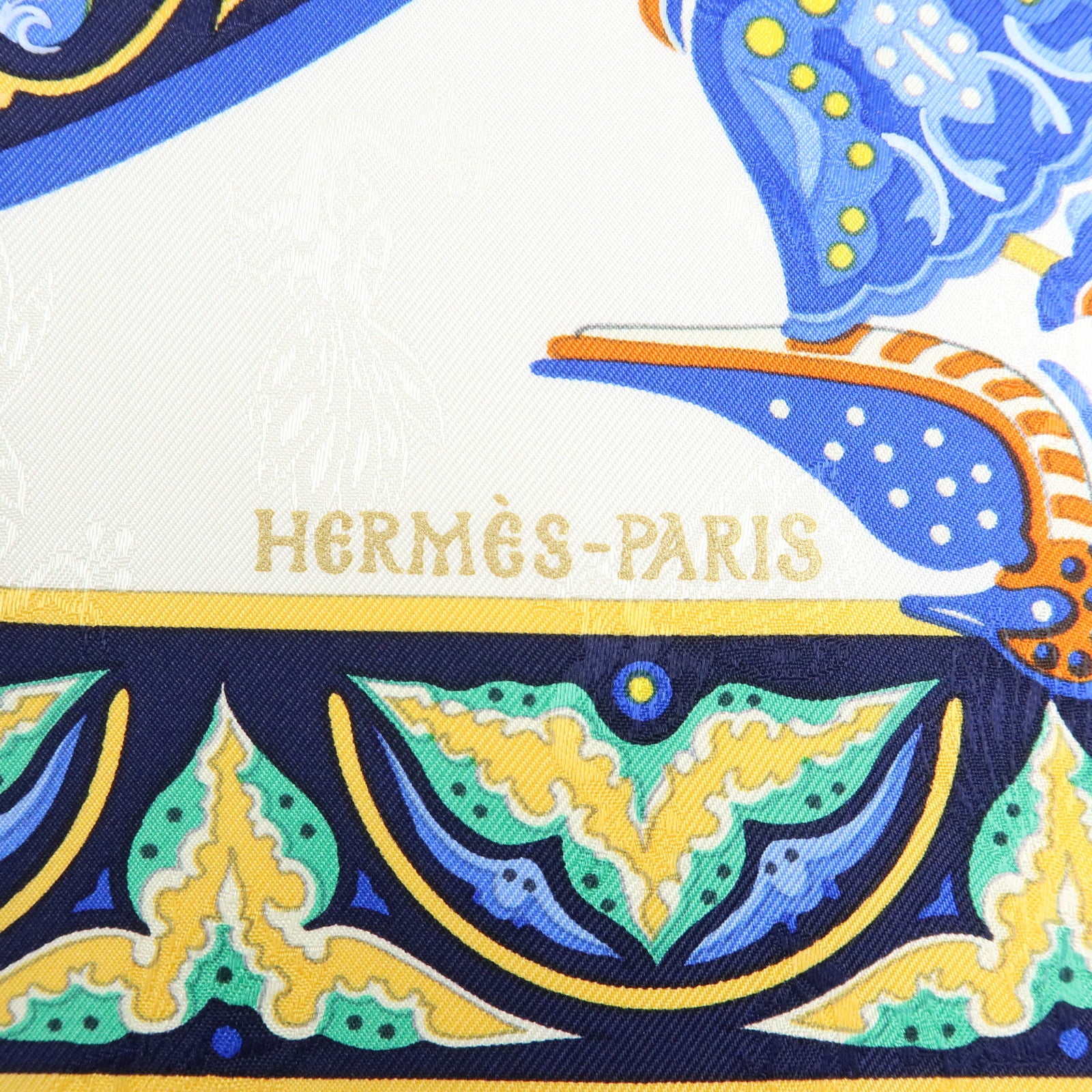 HERMES Carre 90 Silk 100% Scarf CIELS BYZANTINS Blue White