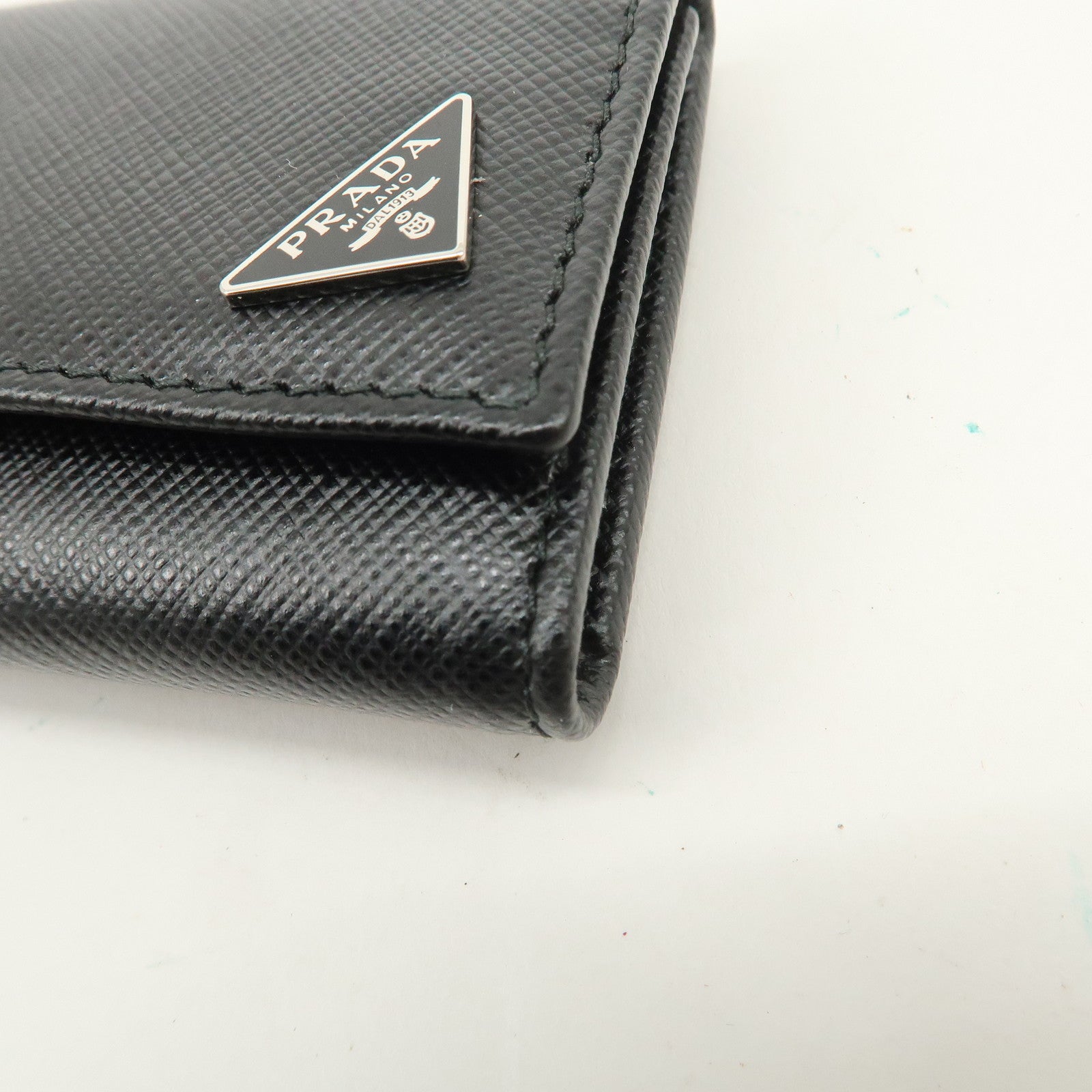 PRADA Triangle Logo Saffiano Leather 6 Rings Key Case Black 2PG222