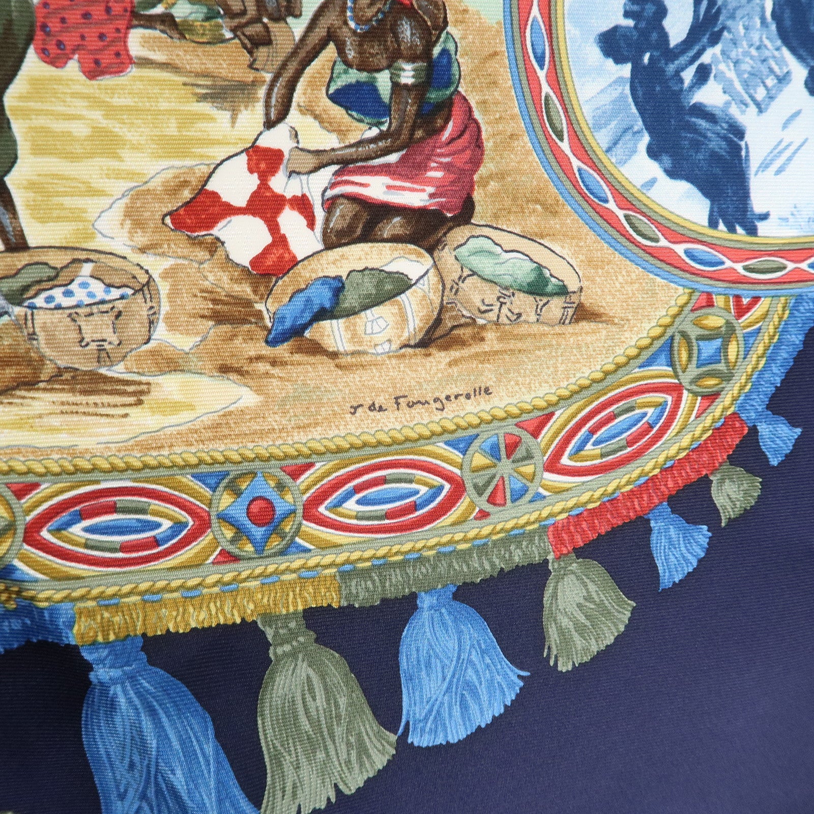 HERMES Carre 90 Silk 100% Scarf RENCONTRE OCEANE  Black Used