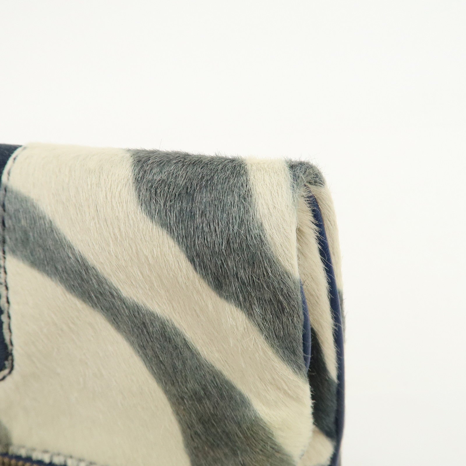 JIMMY CHOO Unborn Calf Clutch Bag Wristlet Pouch Zebra Navy