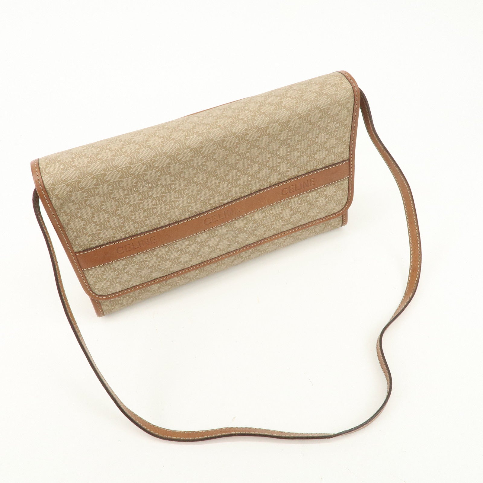 CELINE Macadam PVC Leather 2Way Bag Shoulder Bag Beige