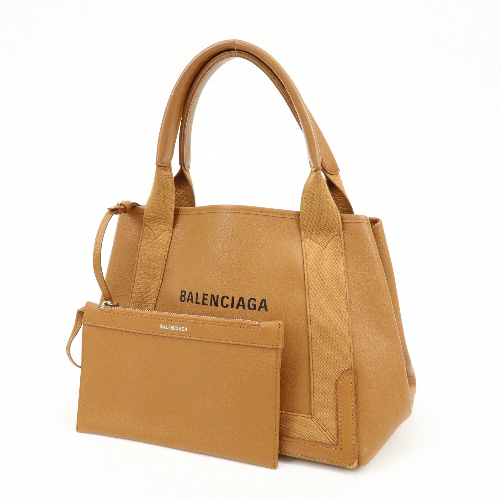 BALENCIAGA Navy Cabas Small Leather Tote Bag Hand Bag Brown 339933
