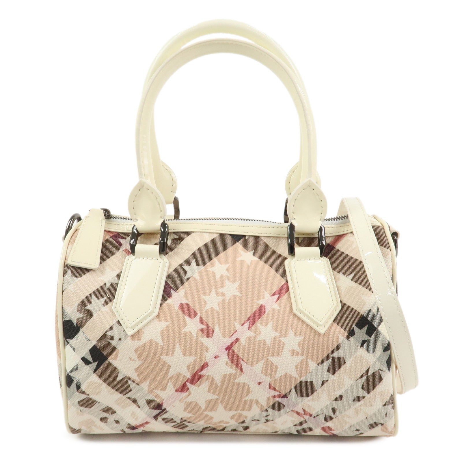 Burberry PVC Canvas Patent Leather 2Way Bag Hand Bag Beige Ivory