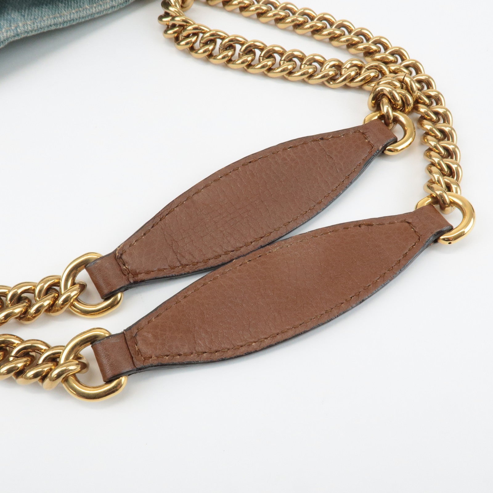 GUCCI SOHO Denim Leather Chain Shoulder Bag Fringe Charm Blue 308982 Used