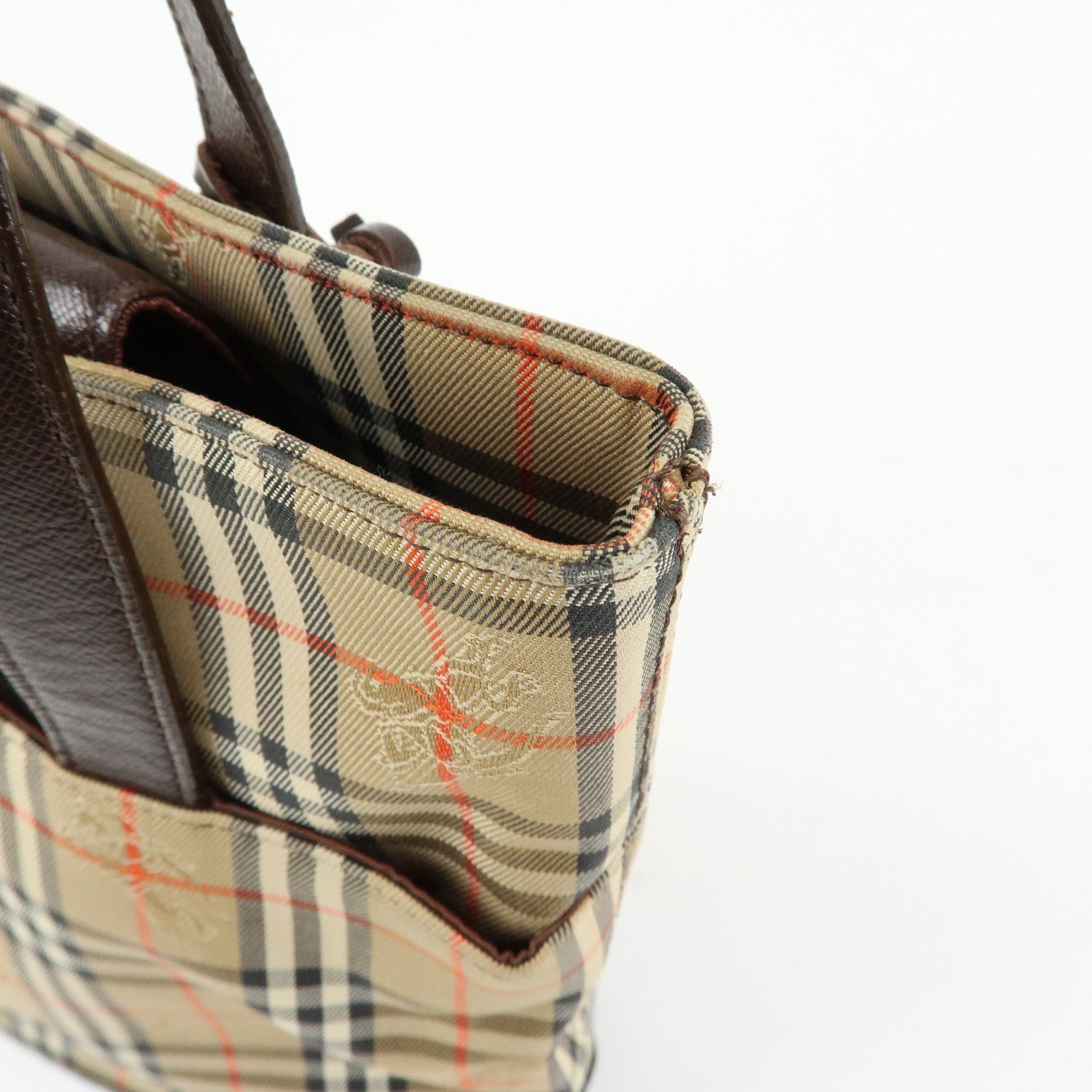 BURBERRY Nova Plaid Canvas Leather Tote Bag Shoulder Bag Beige