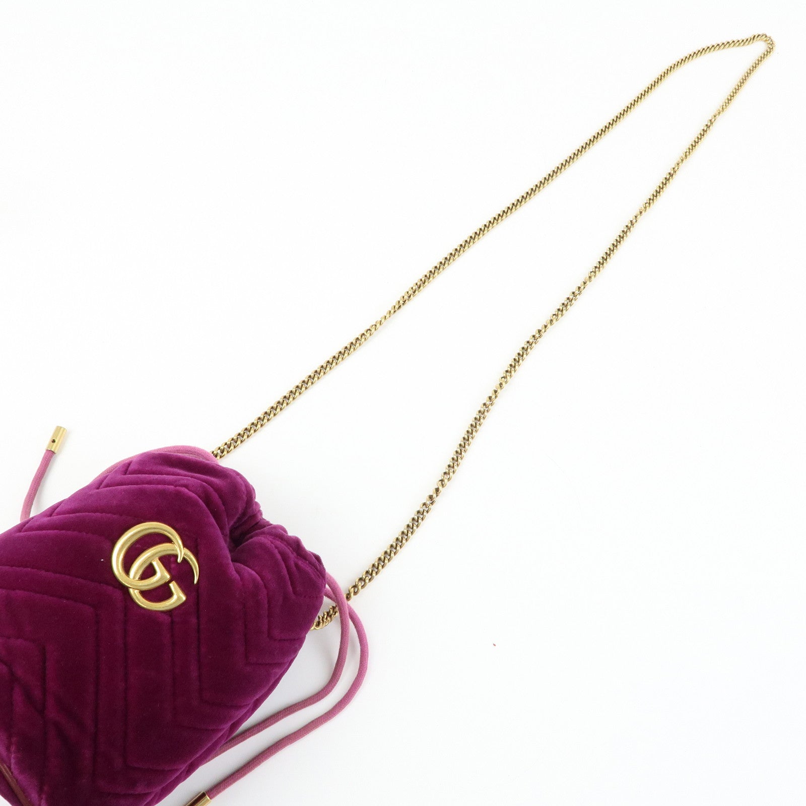 GUCCI GG Marmont Velvet Leather Small Bucket Chain Bag 575163