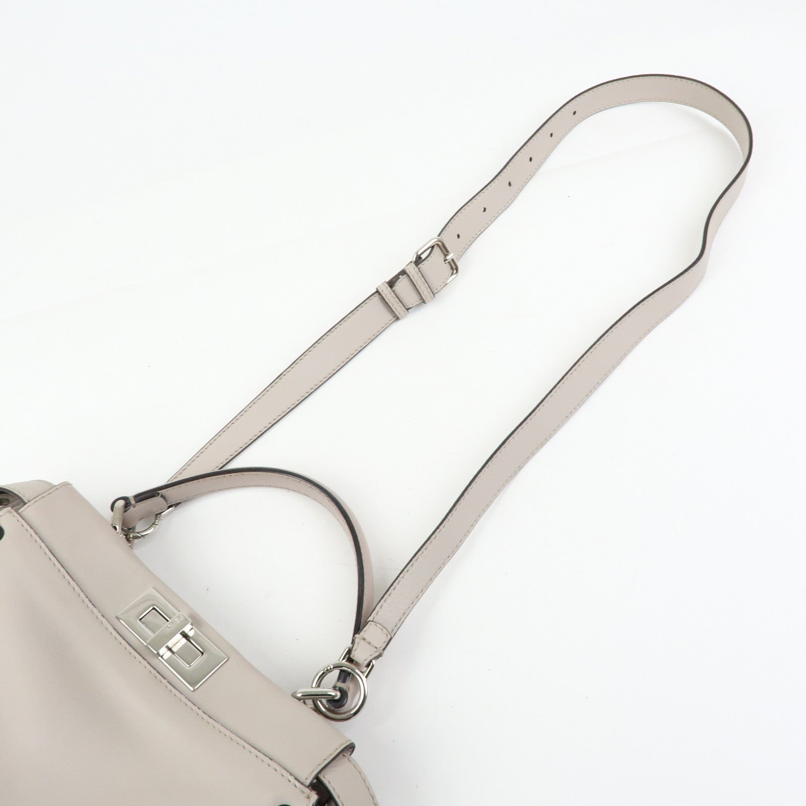 FENDI Peekaboo Leather 2Way Bag Hand Bag Shoulder Bag Gray 8BN290