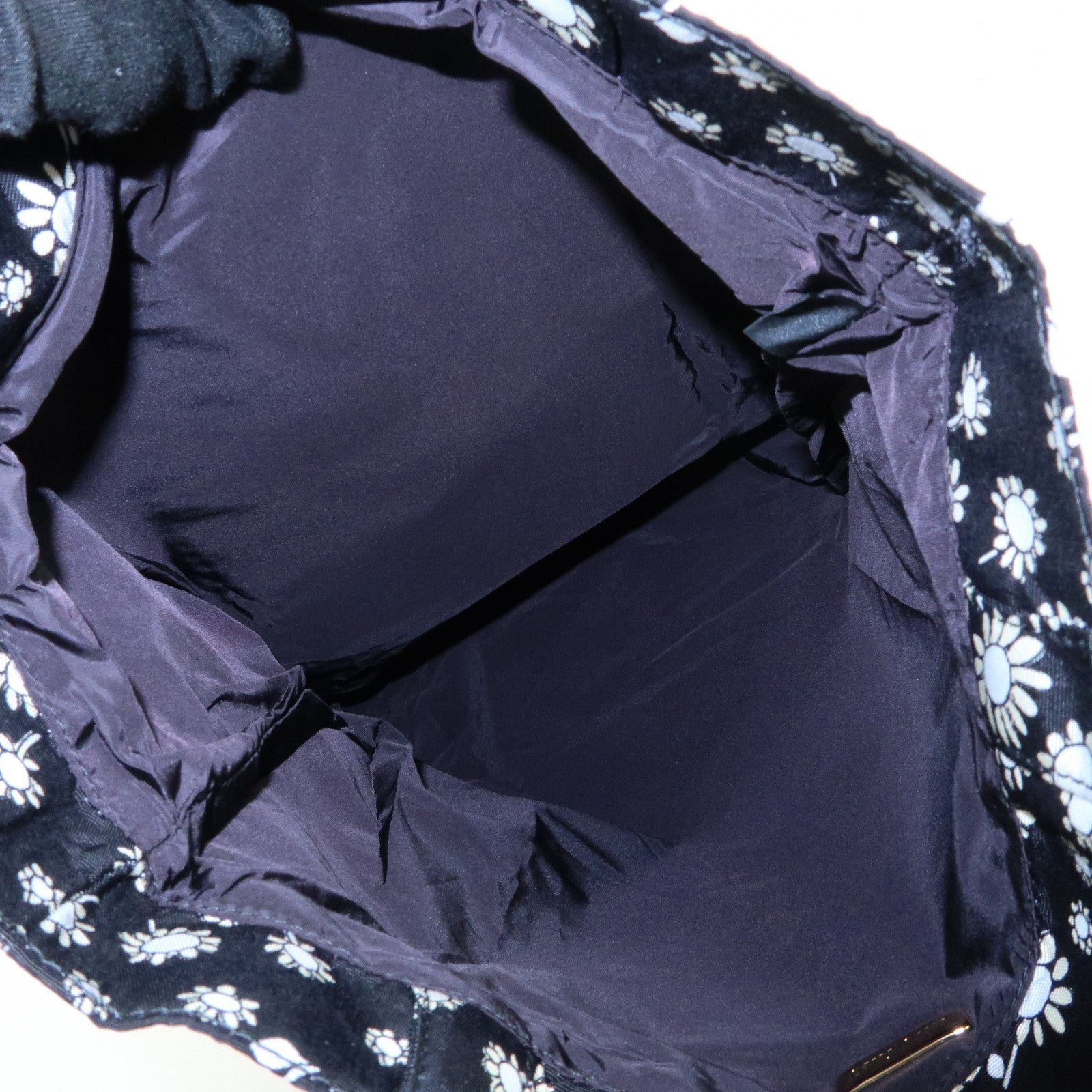 MIU MIU Nylon Leather Tote Bag Eco Bag Hand Bag Flower Print Black