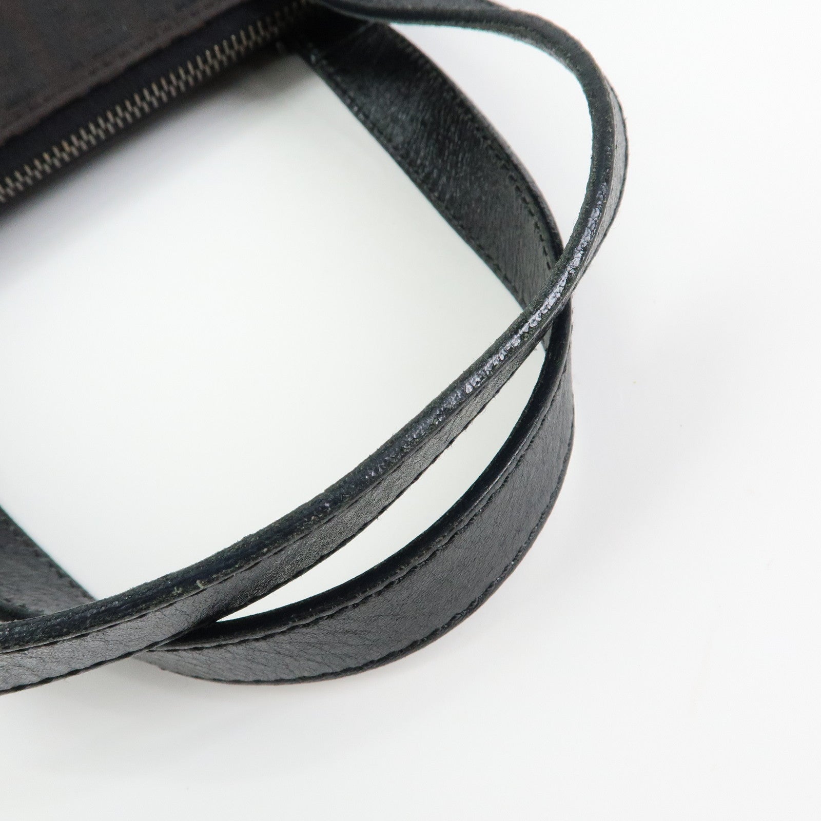 FENDI Zucchino Canvas Leather Tote Bag Hand Bag Black