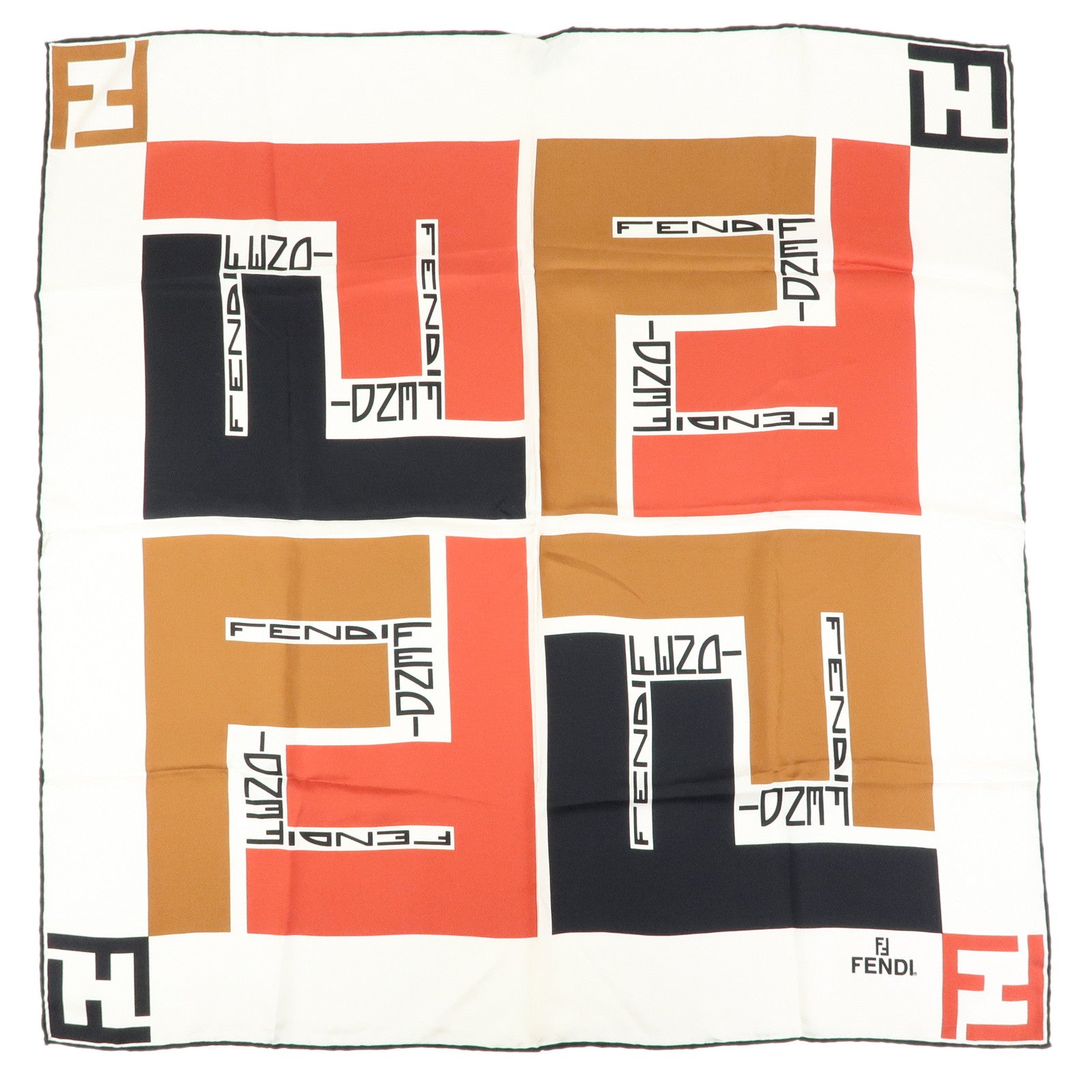 FENDI Zucca Silk 100% Scarf White Black Brown Red