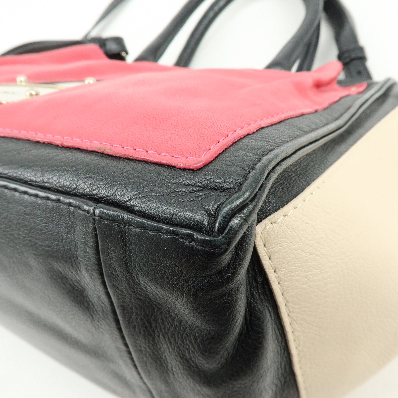 Chloe See By Chloe Leather 2Way Shoulder Bag Hand Bag Pink Black