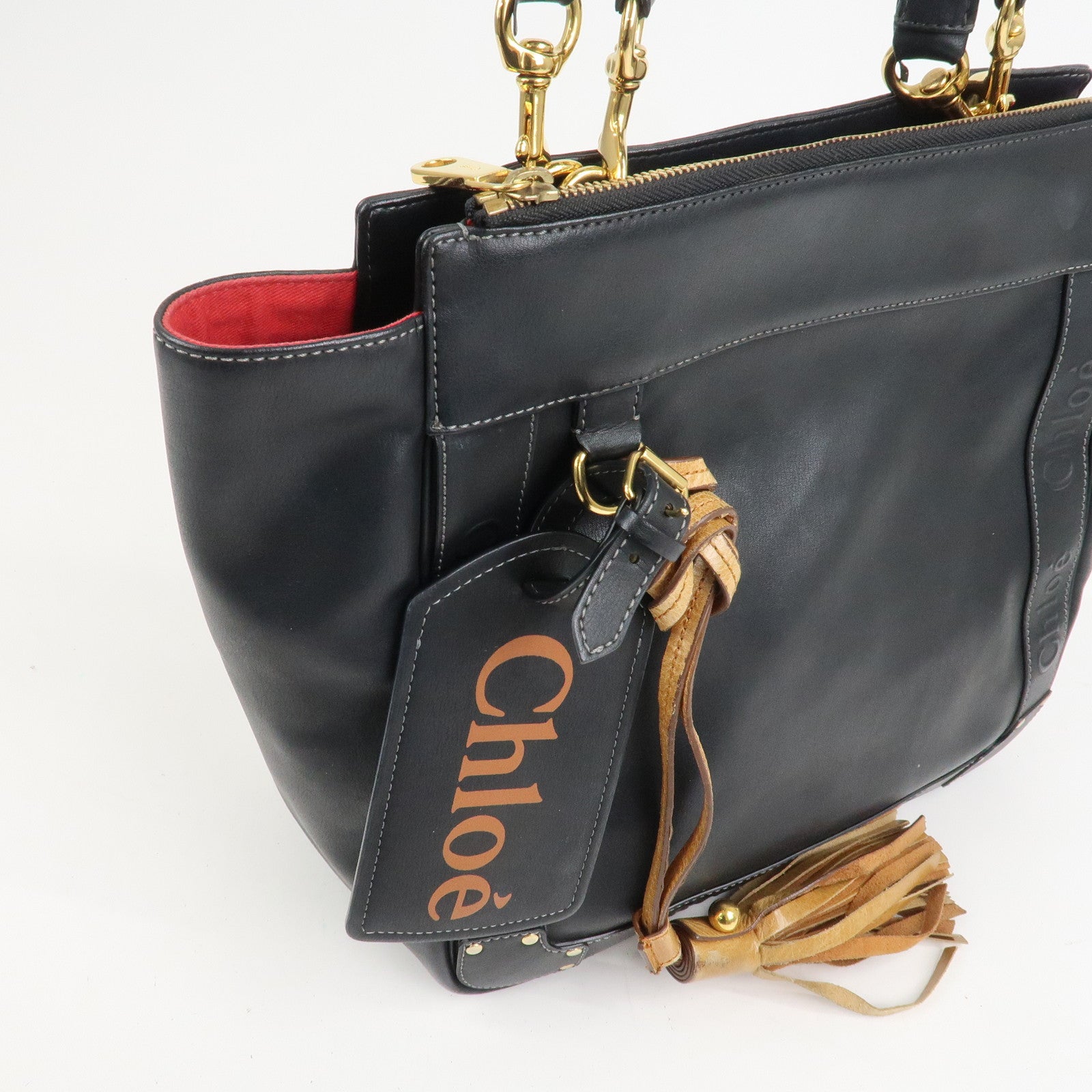 Chloe Eden Leather Tassel Shoulder Bag Hand Bag Black