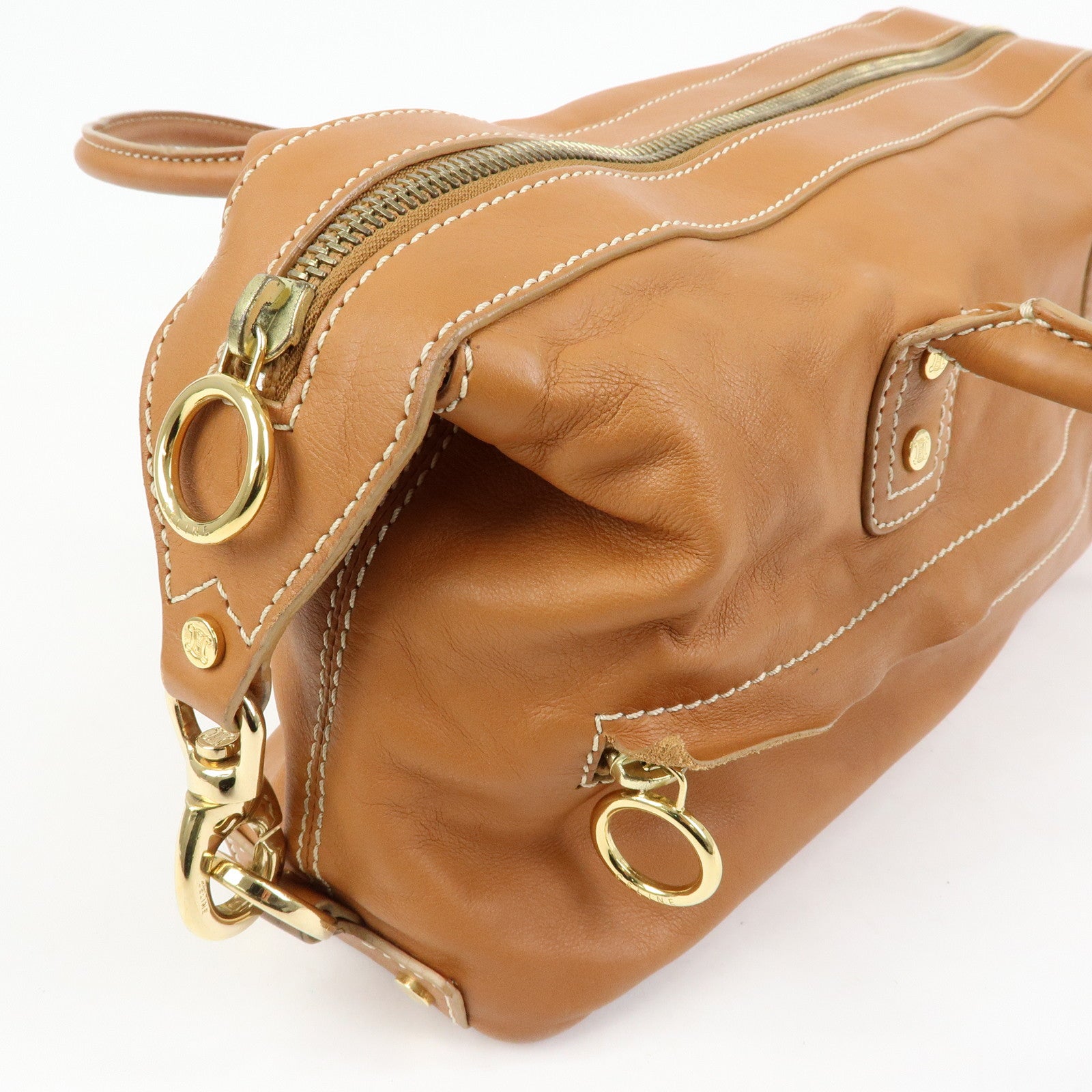 CELINE Leather Hand Bag Shoulder Bag Camel