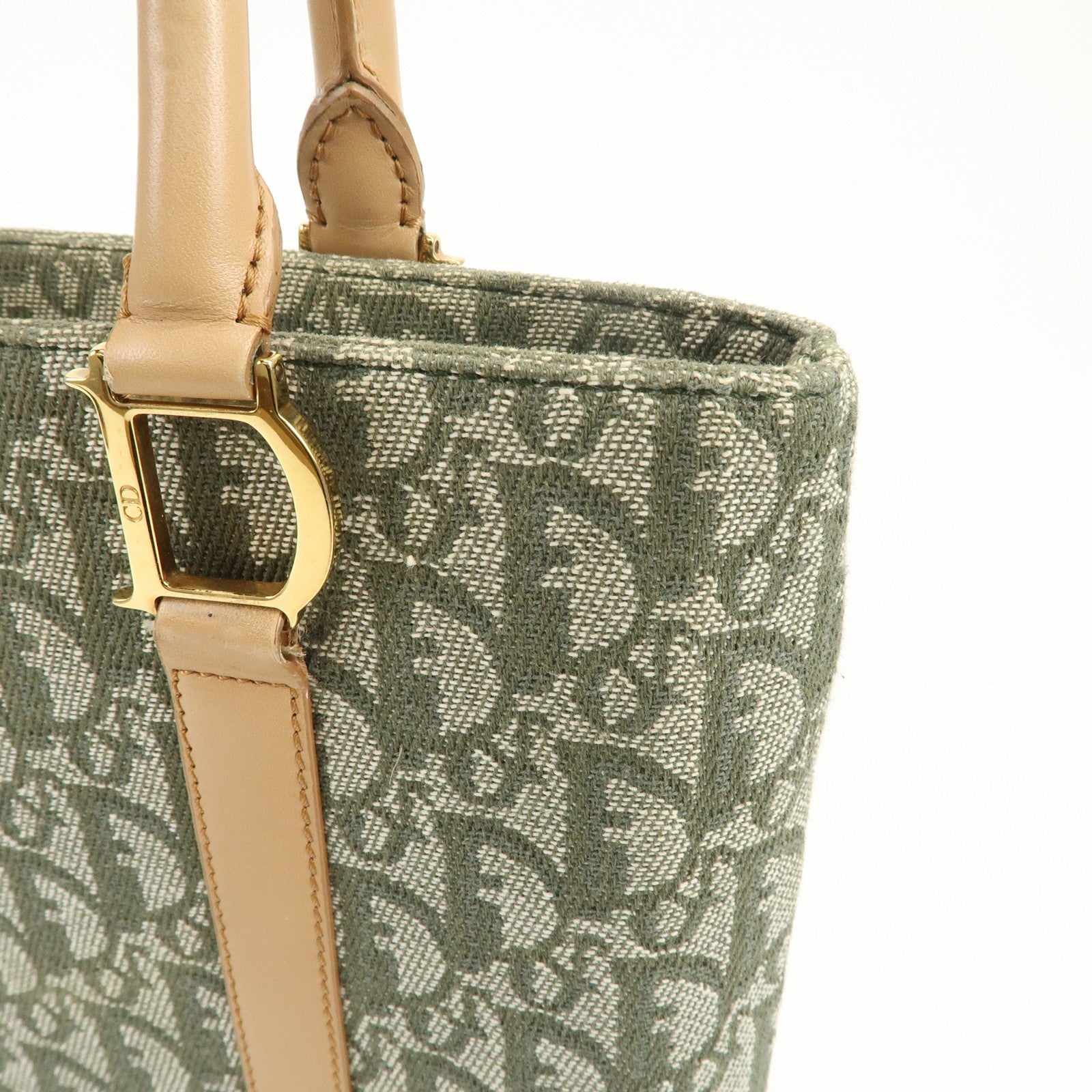 Christian Dior Trotter CH Jacquard Canvas Tote Bag Hand Bag Green