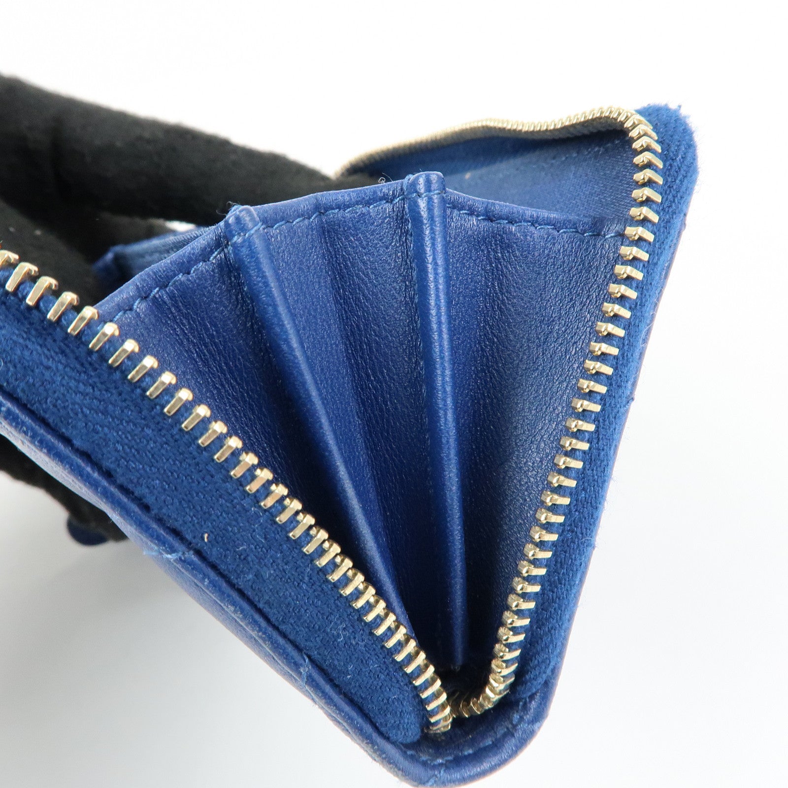 CHANEL Matelasse COCO Mark Lamb Skin Coin Case Card Case Blue