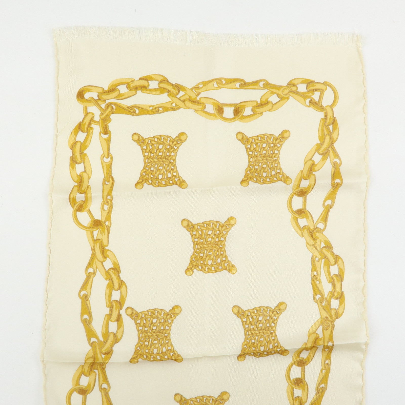 CELINE Macadam Chain Patten Silk 100% Scarf Ivory Gold