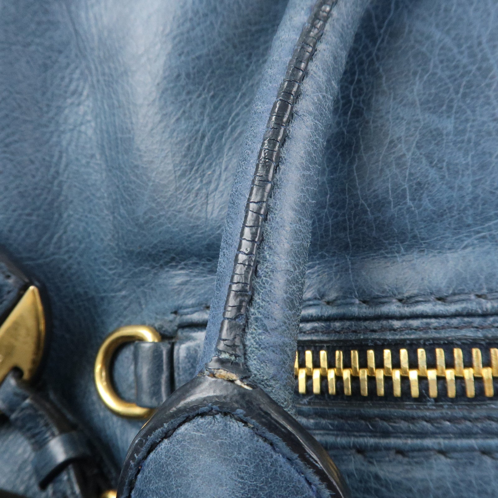 PRADA Logo Leather 2Way Bag Shoulder Bag Hand Bag Blue BL0678
