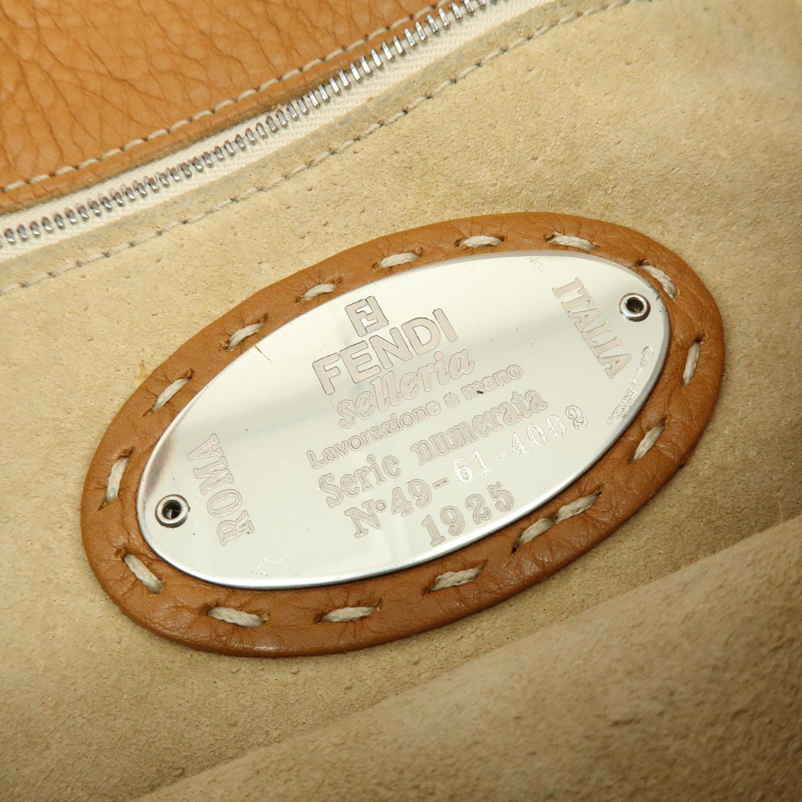 FENDI Mamma Baguette Selleria Linen Leather Shoulder Bag 8BR101