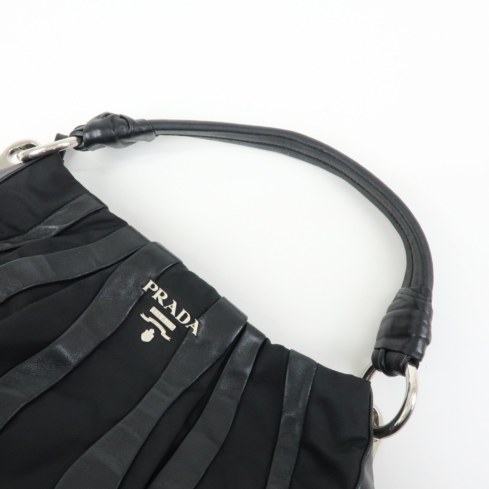 PRADA Leather Nylon Shoulder Bag Hand Bag Black BR4006
