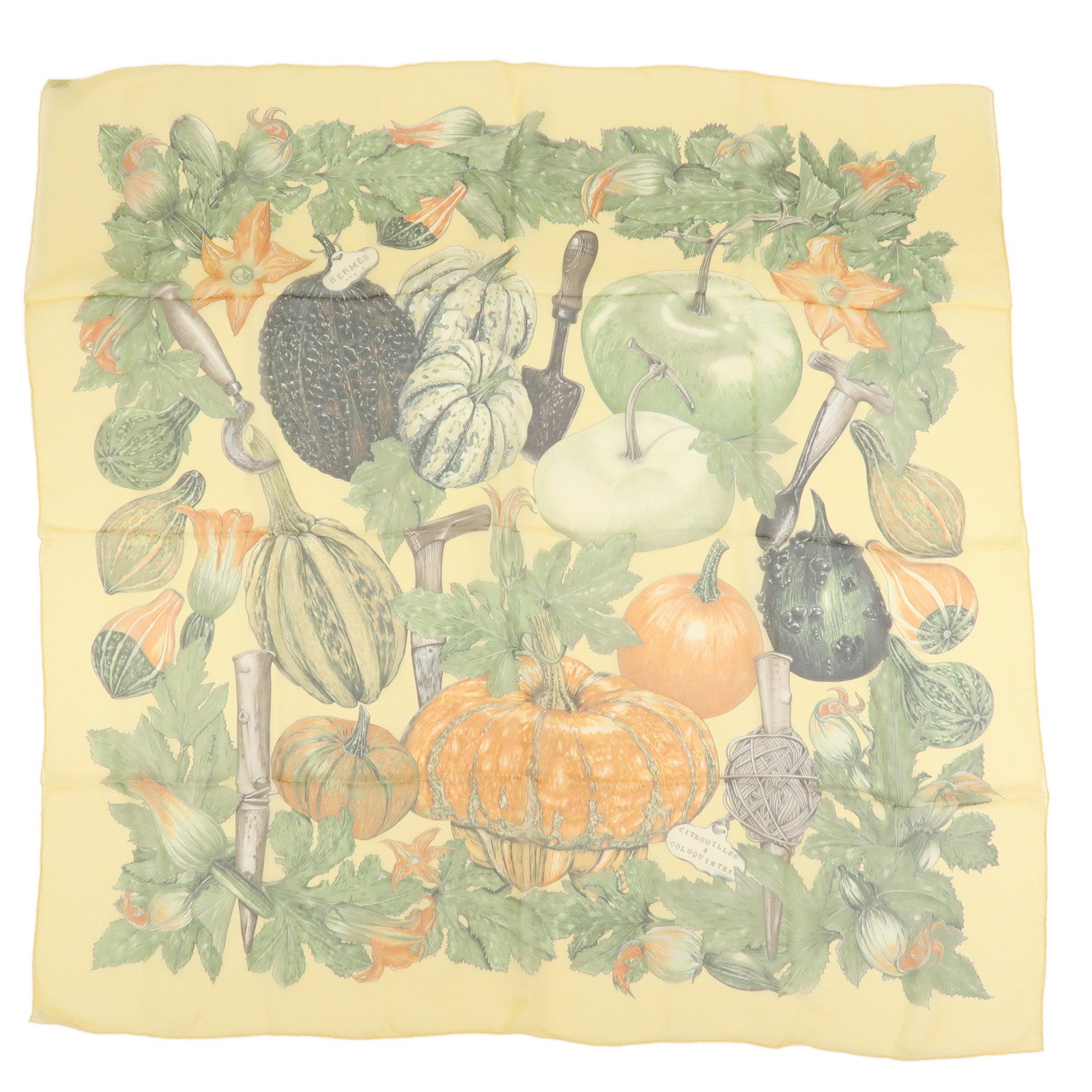 HERMES Carre 90 Silk 100% CITROUOILLES ET COLOWUINTES Pumpkin Scarf