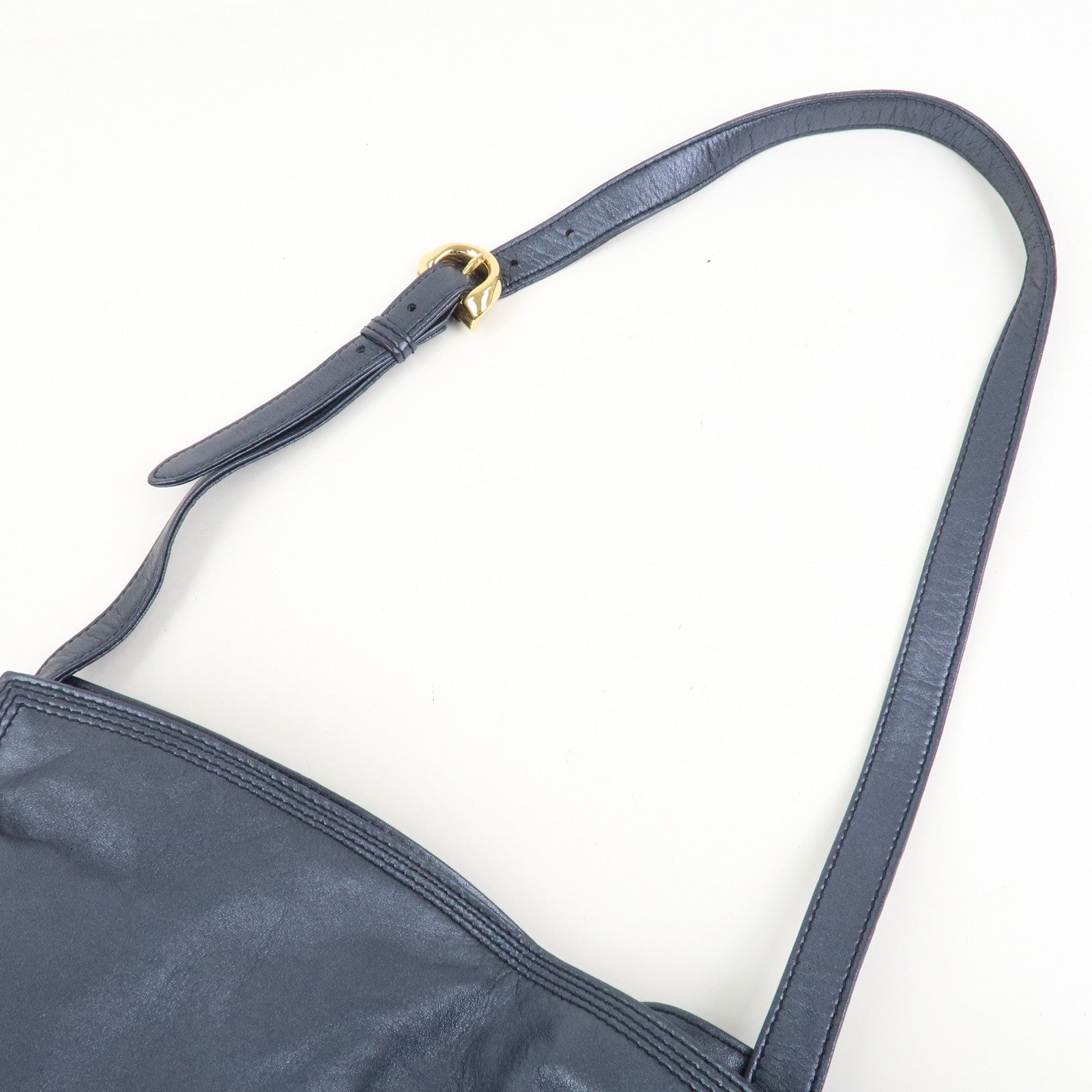 LOEWE Anagram Leather Shoulder Bag Hand Bag Metallic Blue