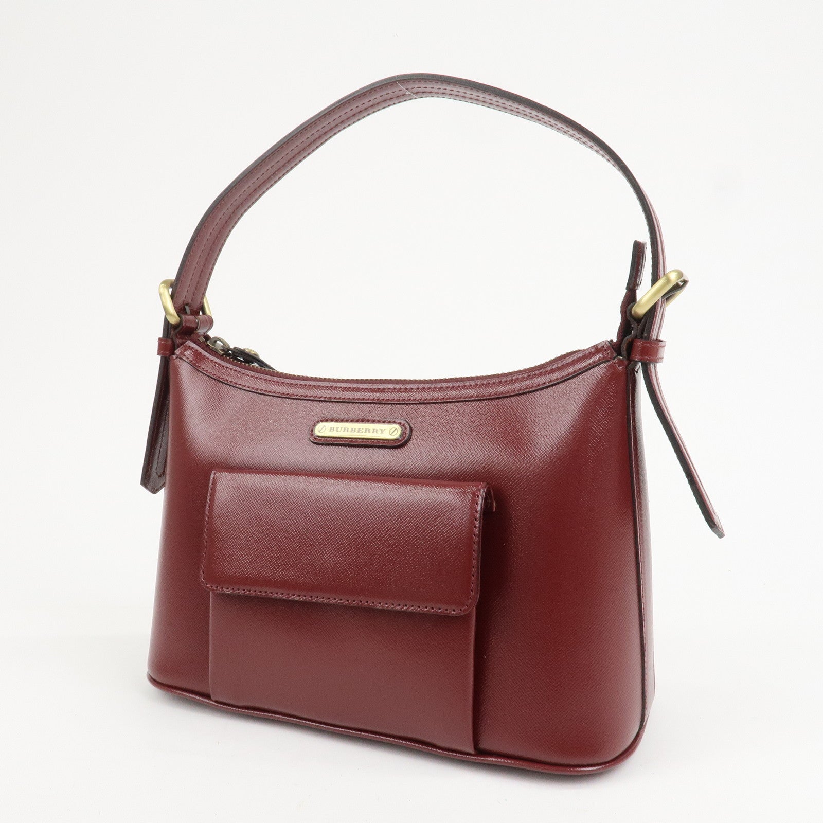 BURBERRY Leather Shoulder Bag Hand Bag Bordeaux Gold HDW