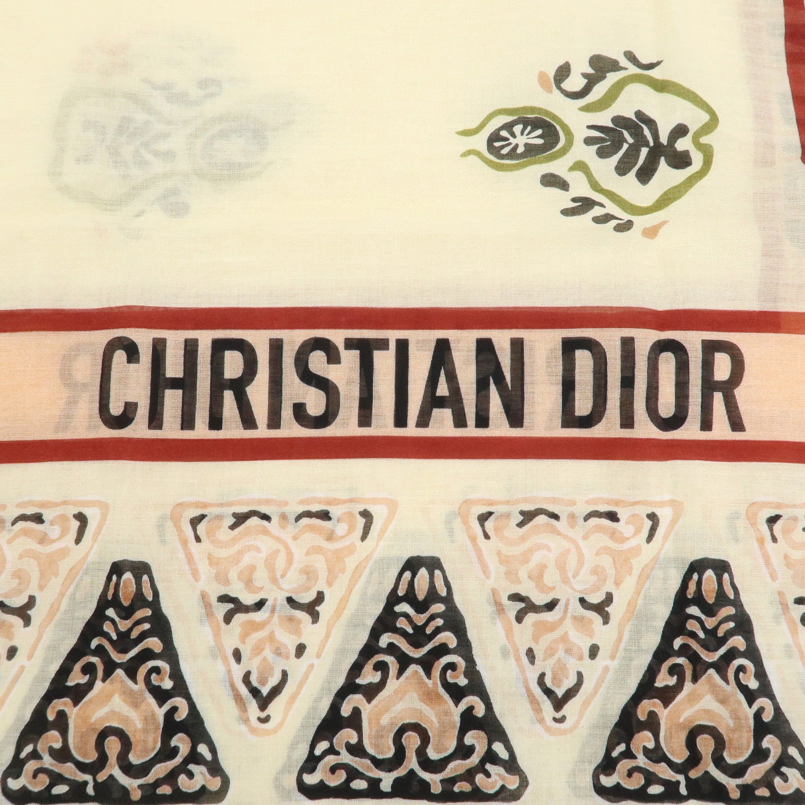 Christian Dior Logo Cotton 100％ Scarf Geometric Motif Ivory Red
