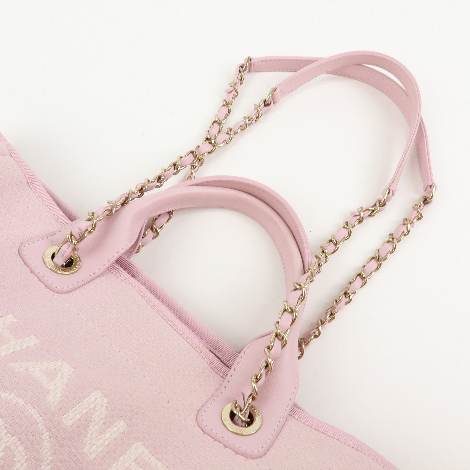 CHANEL Deauville MM Canvas Leather Tote Bag Shoulder Bag A67001