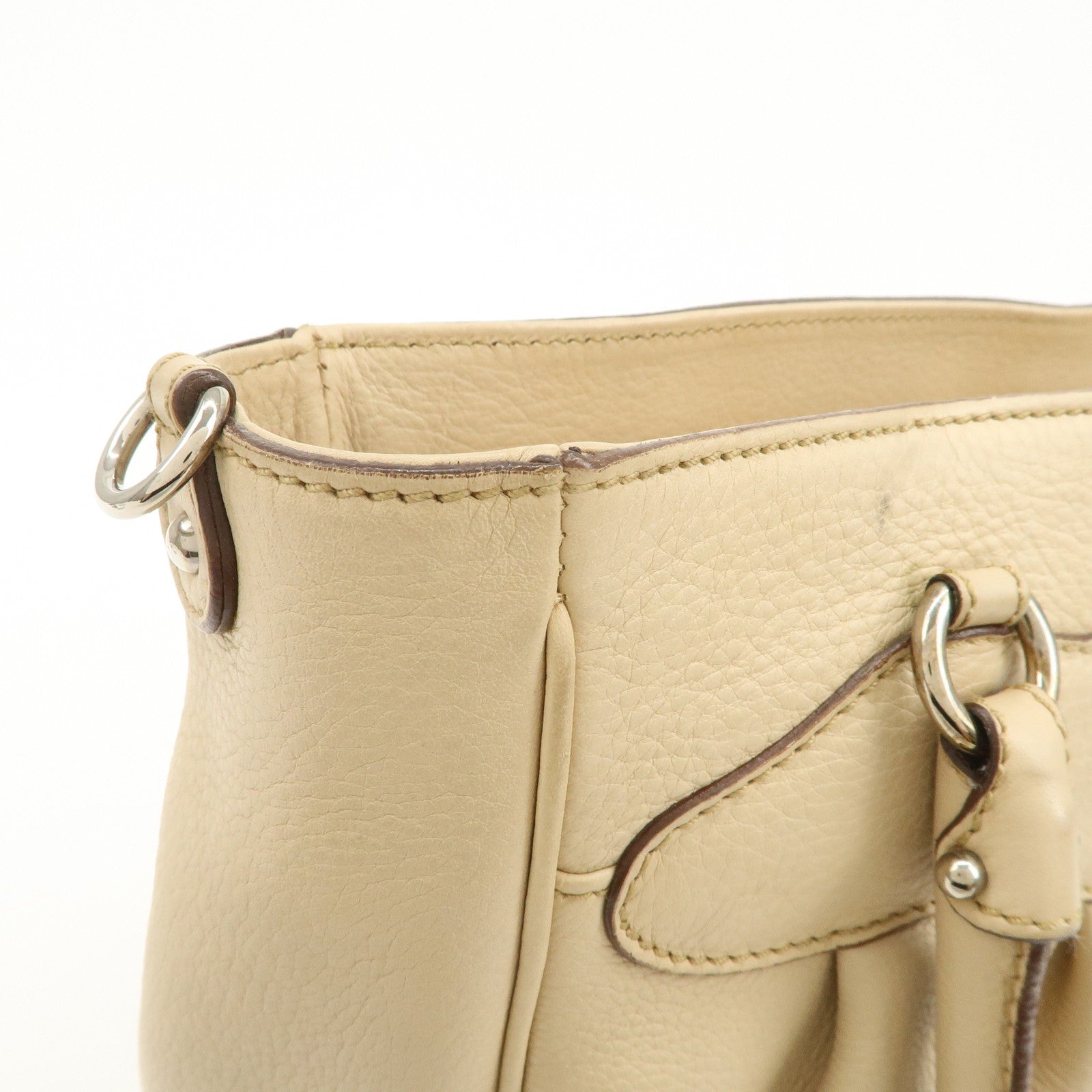 Ferragamo Gancini Leather 2Way Bag Hand Bag Shoulder Bag Beige