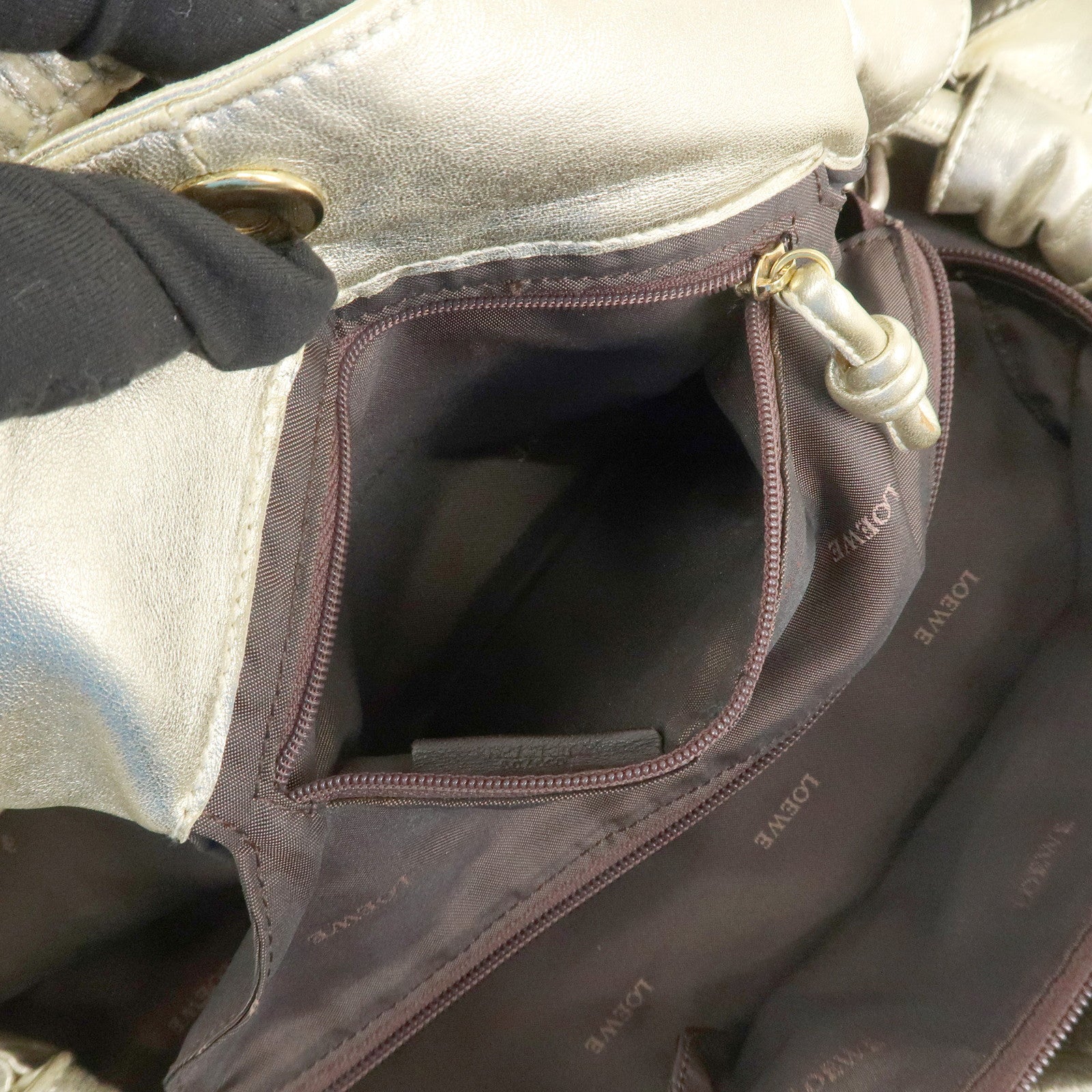 LOEWE Anagram Leather Nappa Aire Hand Bag Tote Bag Gold