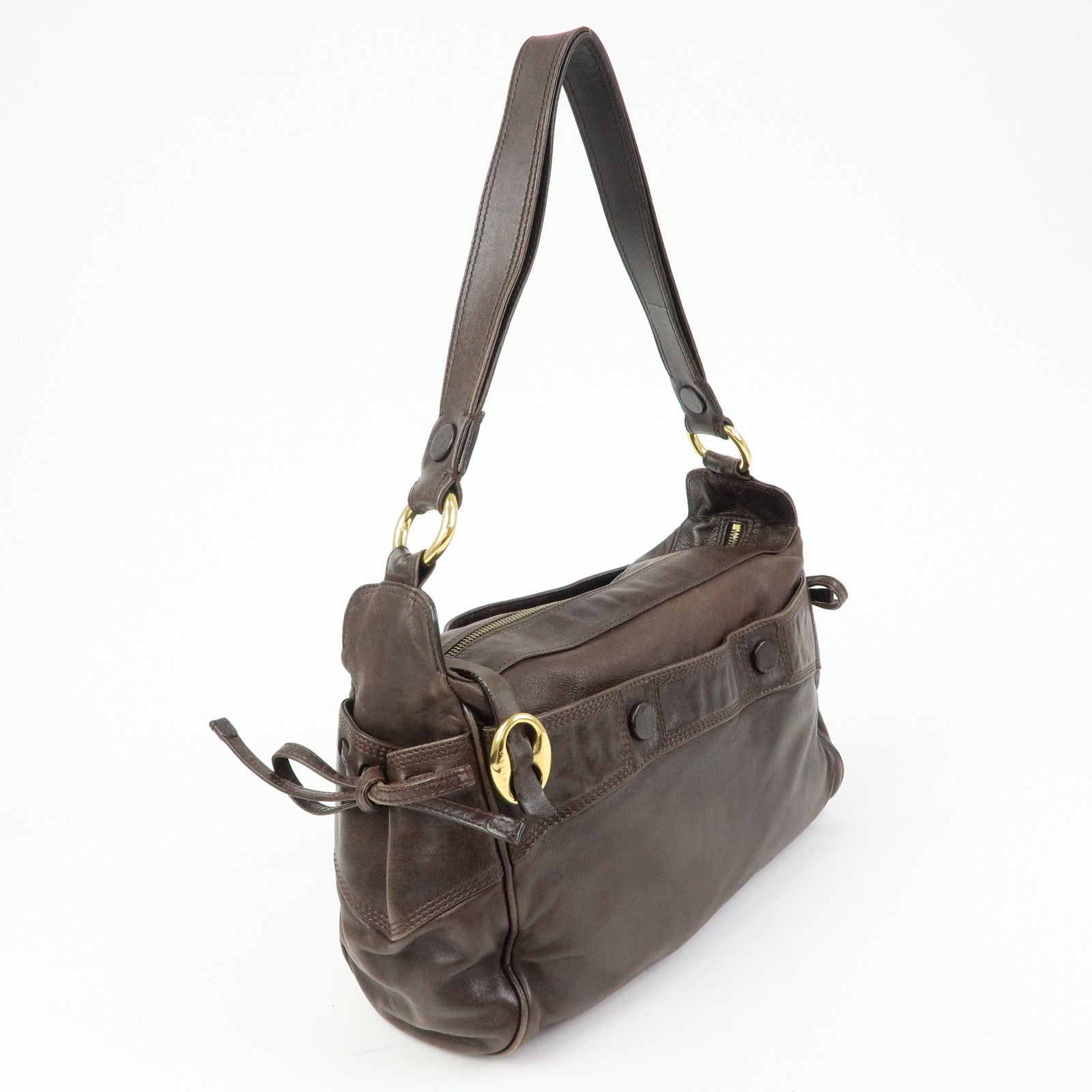 CELINE Side Ribbon Leather Shoulder Bag Hand Bag Brown