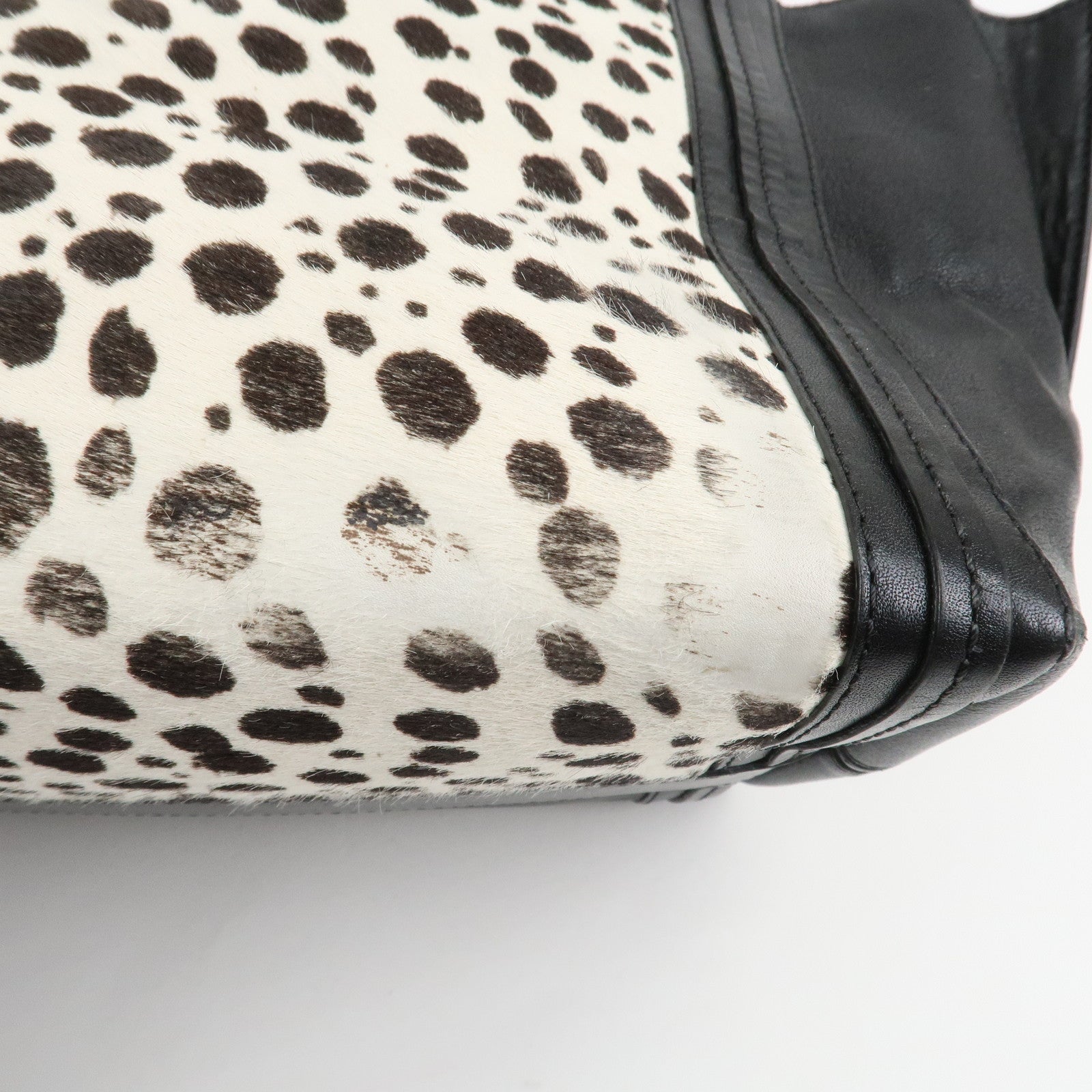 Chloe Alison Unborn Calf Leather Dalmatian Tote Bag Black Ivory