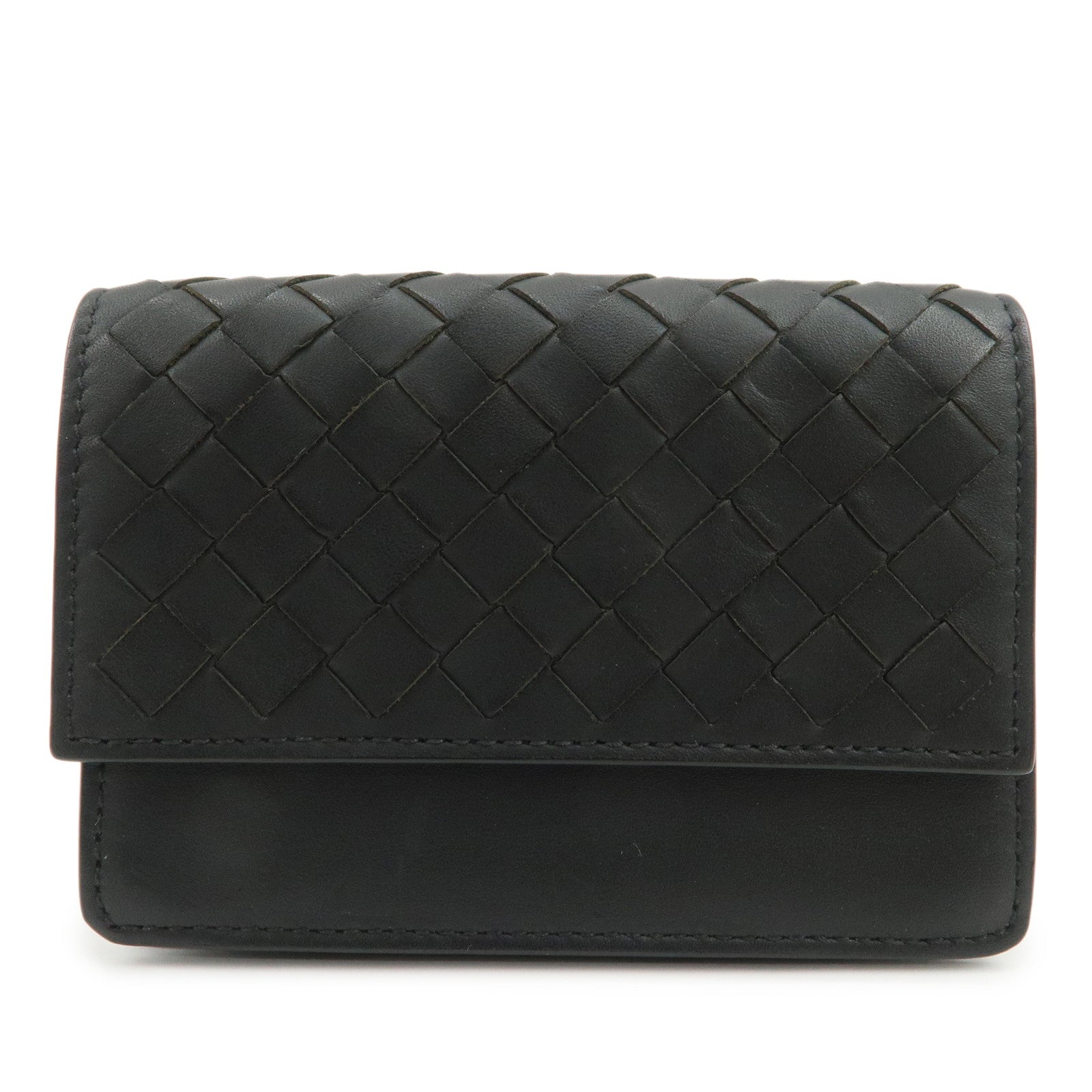 BOTTEGA VENETA Intrecciato Leather Card Case Card Holder Black