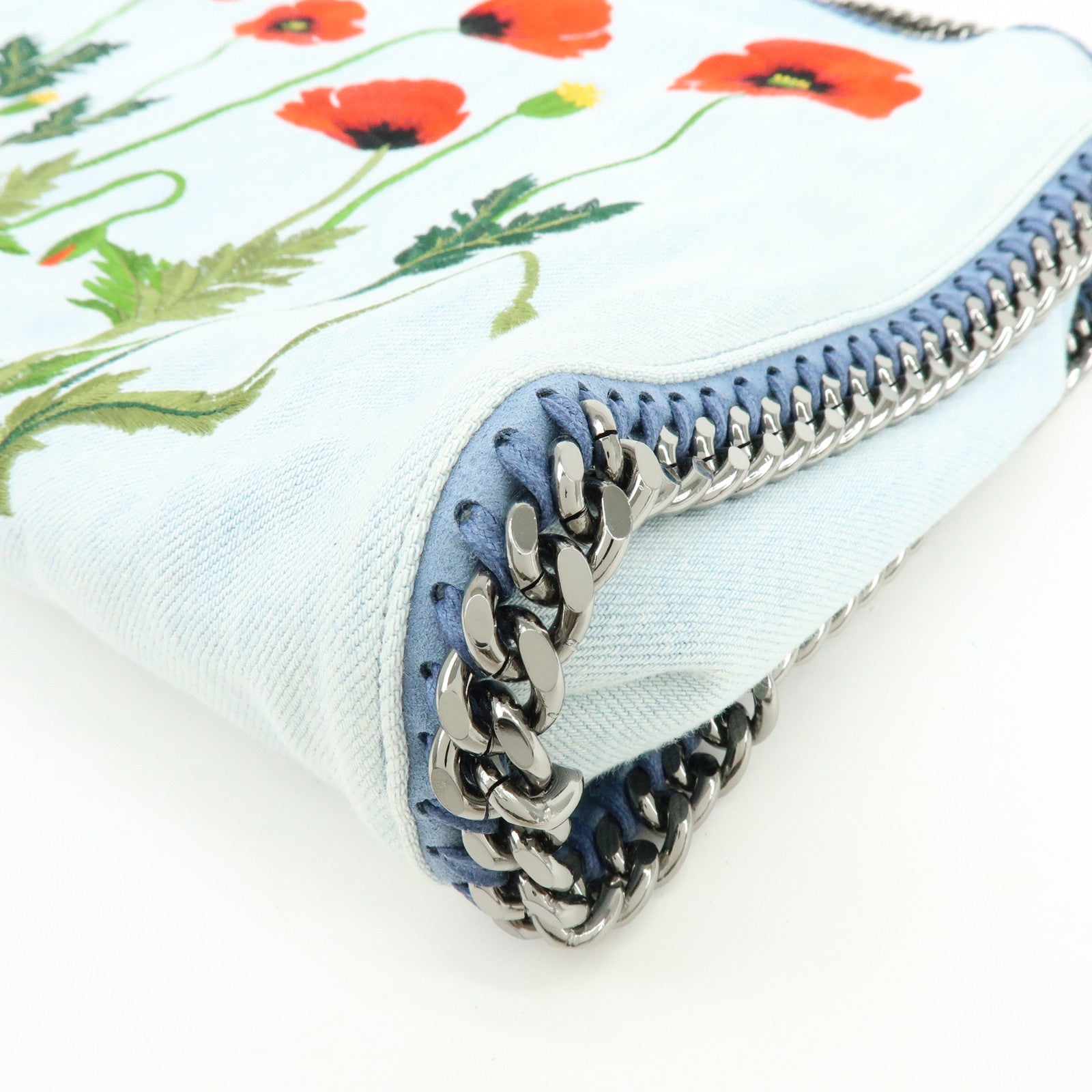 STELLA MCCARTNEY Falabella Embroidery Denim Shoulder Bag Light Blue