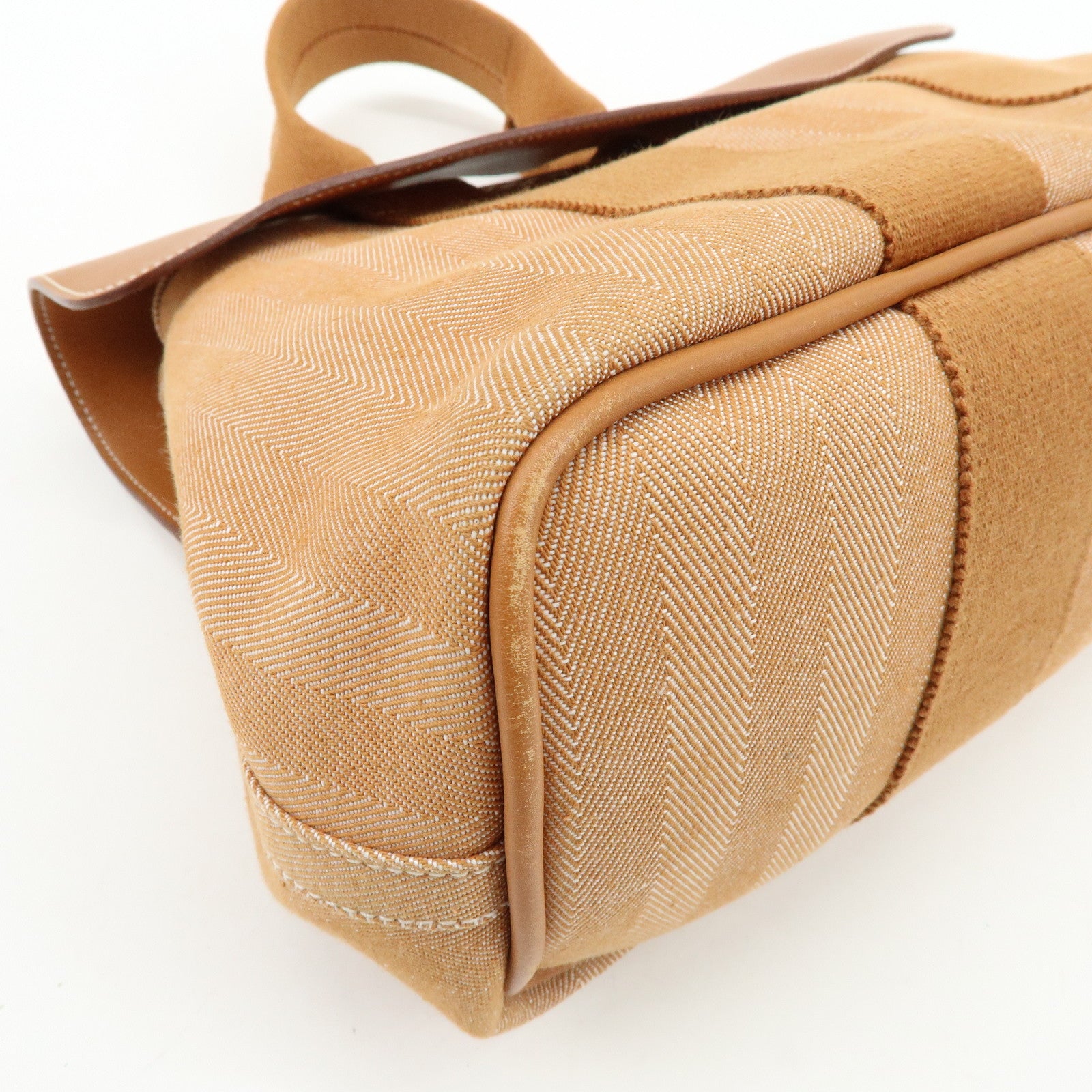 HERMES Valparaiso PM Toile Chevron Leather Tote Bag □L Stamped