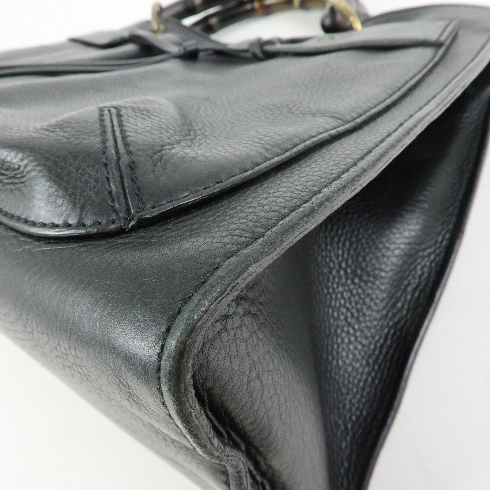 GUCCI Bamboo Leather Tote Bag Hand Bag Black 109138