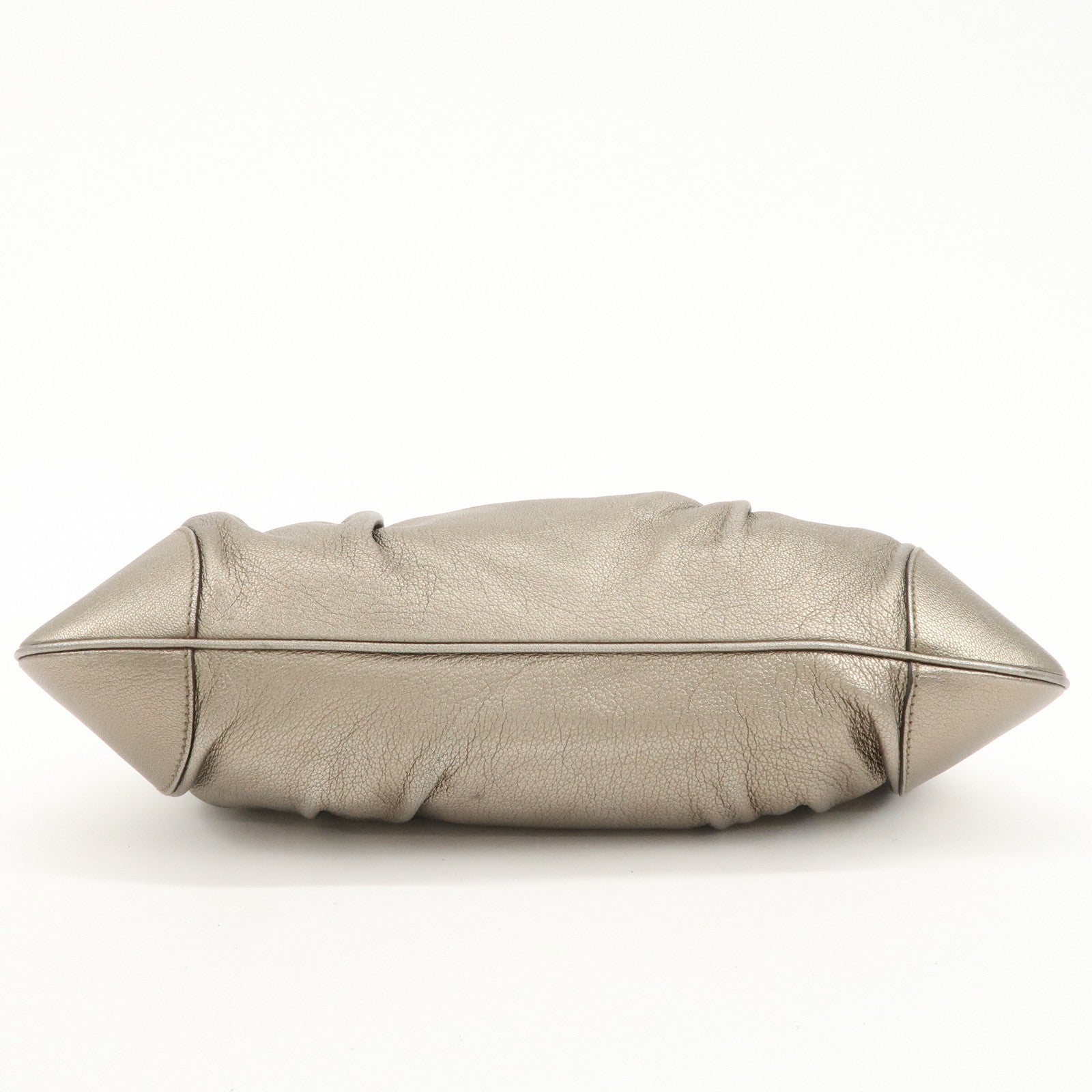 Ferragamo Gancini Leather Hand Bag Shoulder Bag Silver Gray