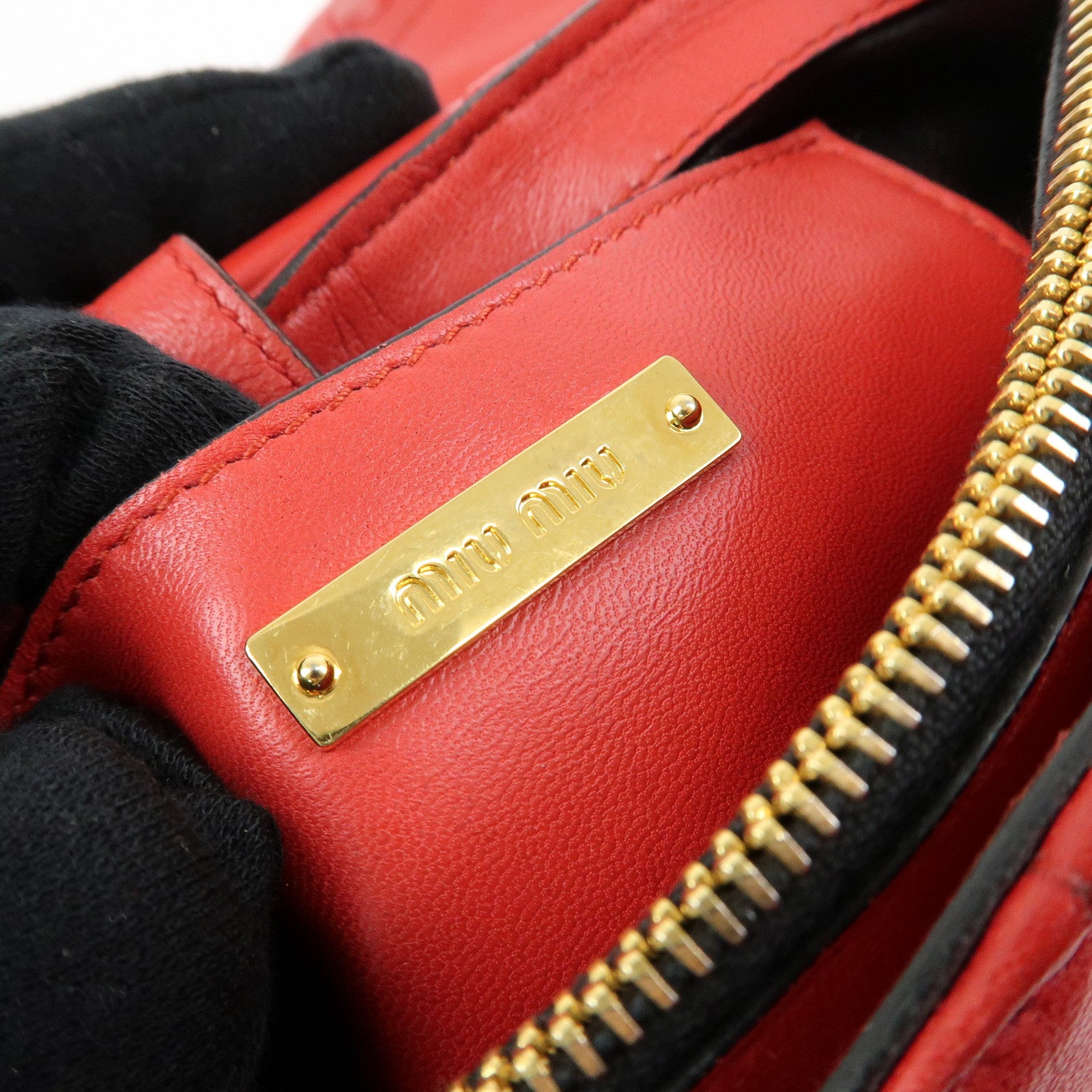 MIU MIU Leather 2Way Bag Hand Bag Shoulder Bag Crossbody Bag Red