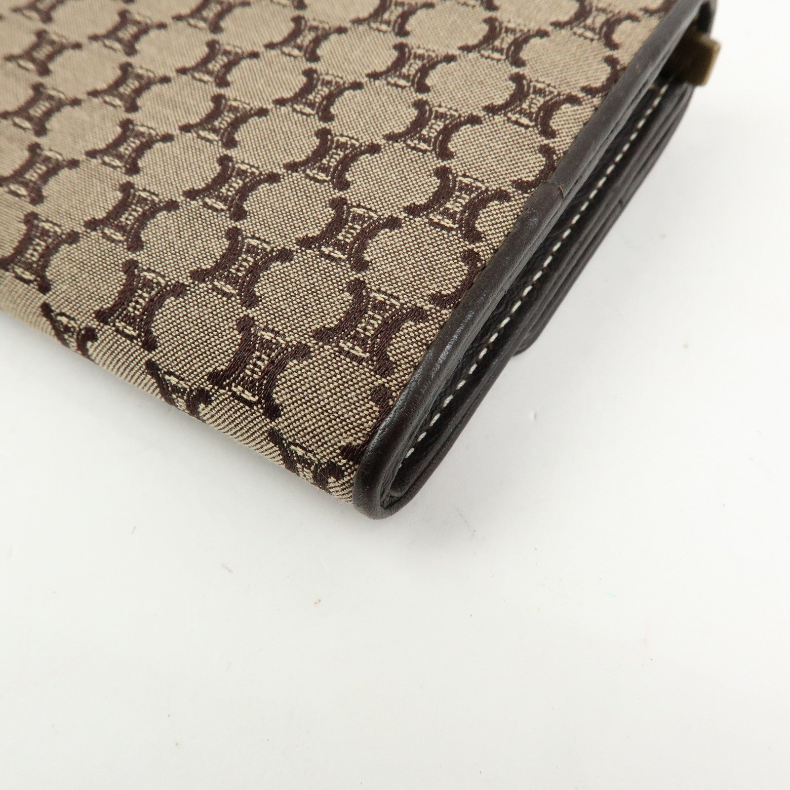 CELINE Macadam Canvas Leather Flap Long Wallet Beige Brown