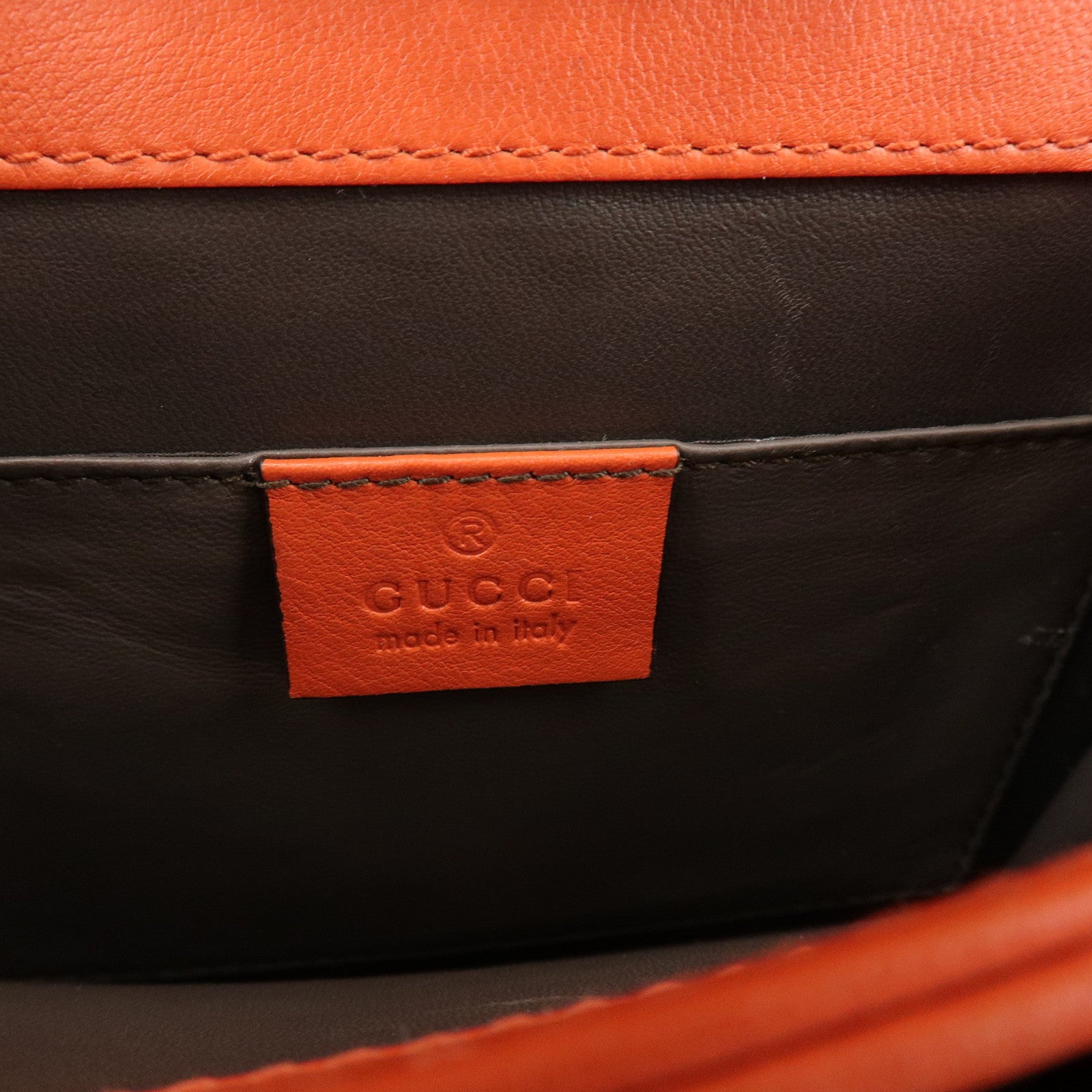 GUCCI Interlocking G Patent Leather Chain ShoulderBag Orange 387609