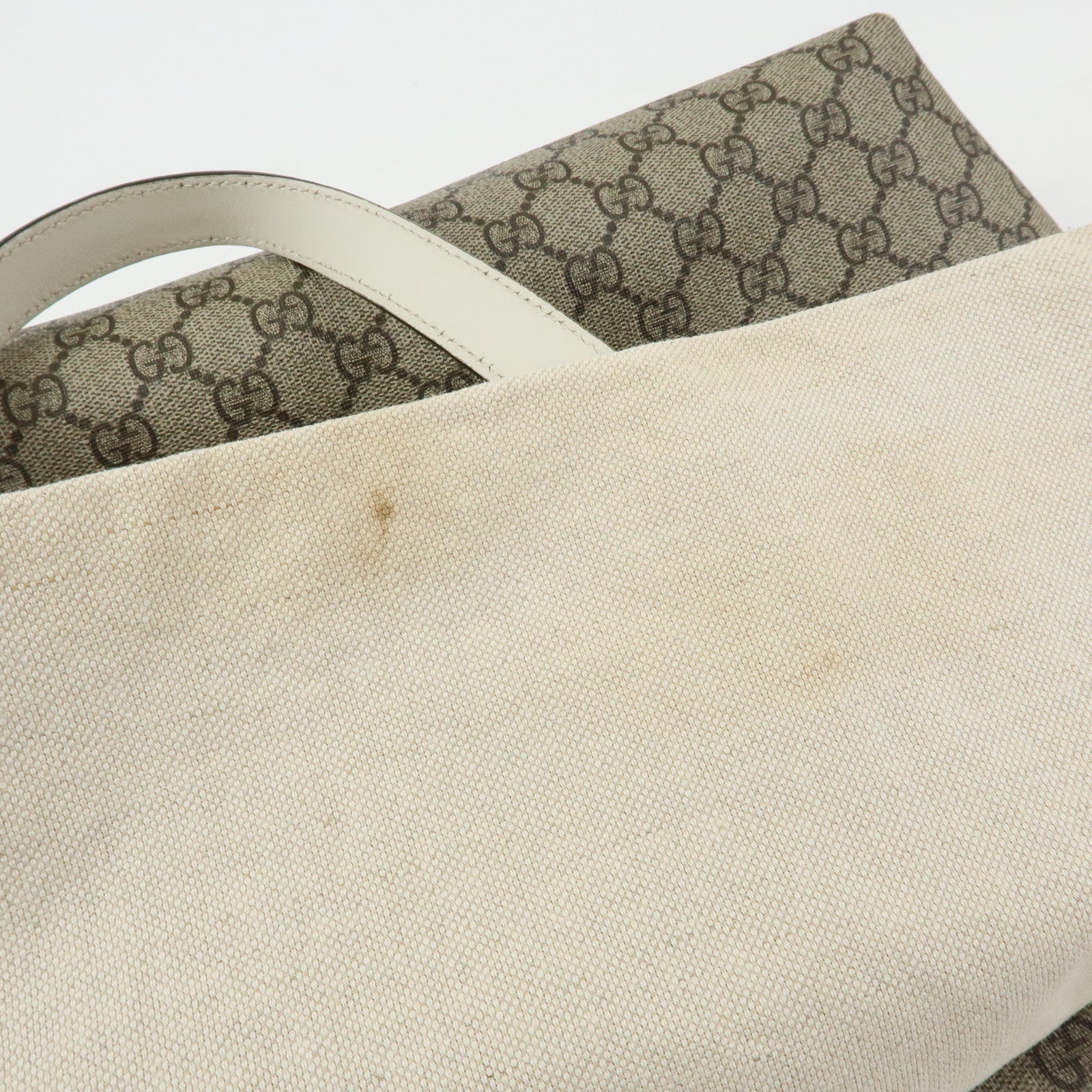 GUCCI GG Supreme Leather Tote Bag Shoulder Bag Beige White 211137