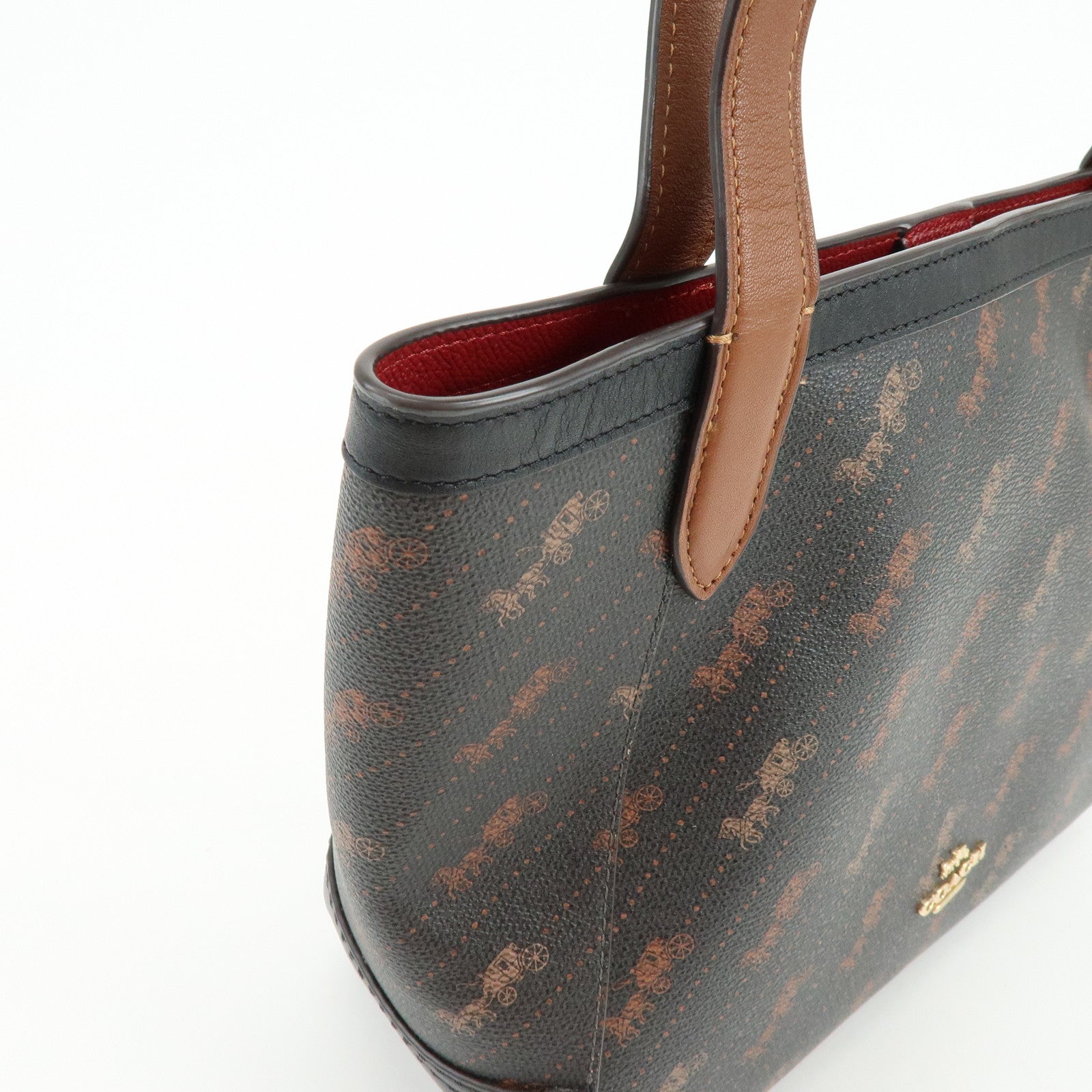 COACH PVC Leather Tote Bag Hand Bag Shoulder Bag Black Camel