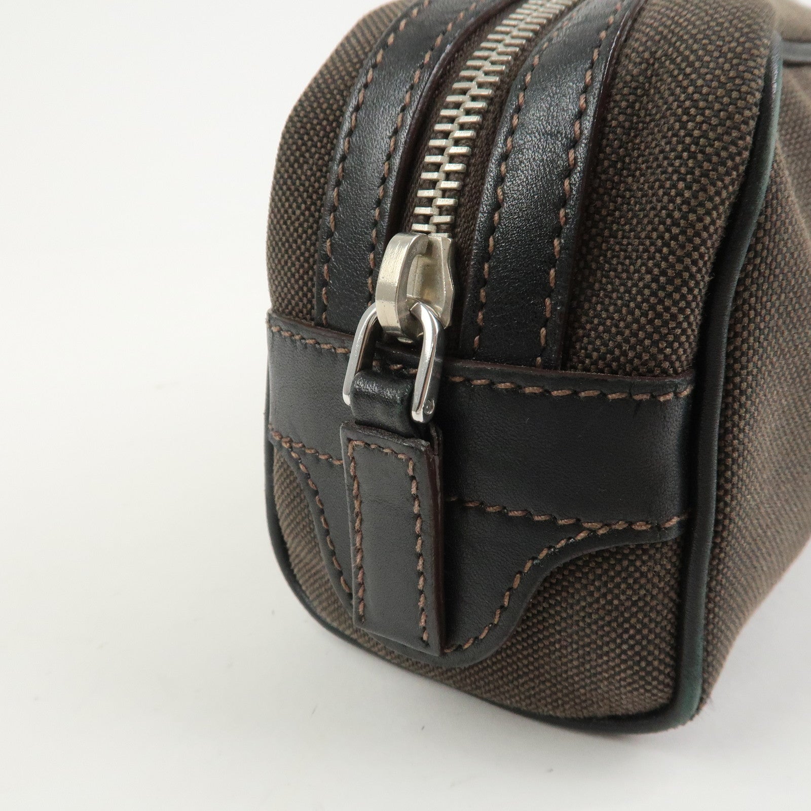 PRADA Logo Jacquard Pouch Cosmetic Pouch Makeup Bag Brown
